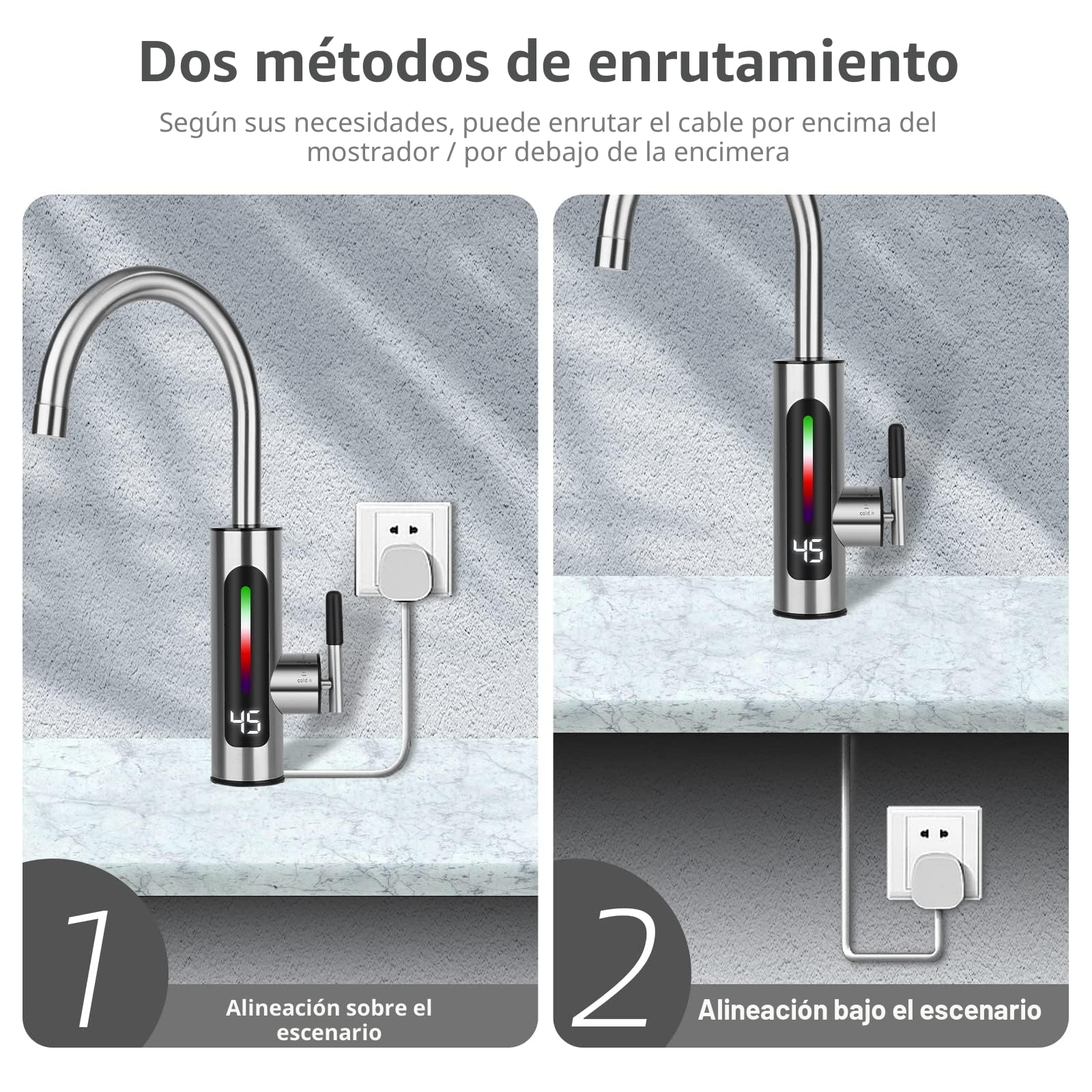 Grifo Agua Caliente Instantanea, Grifo Calentador de Agua Electrico, giratorio 360°, de acero inoxidable, grifo de cocina eléctrico, calentador de agua caliente, grifo de agua caliente para cocina