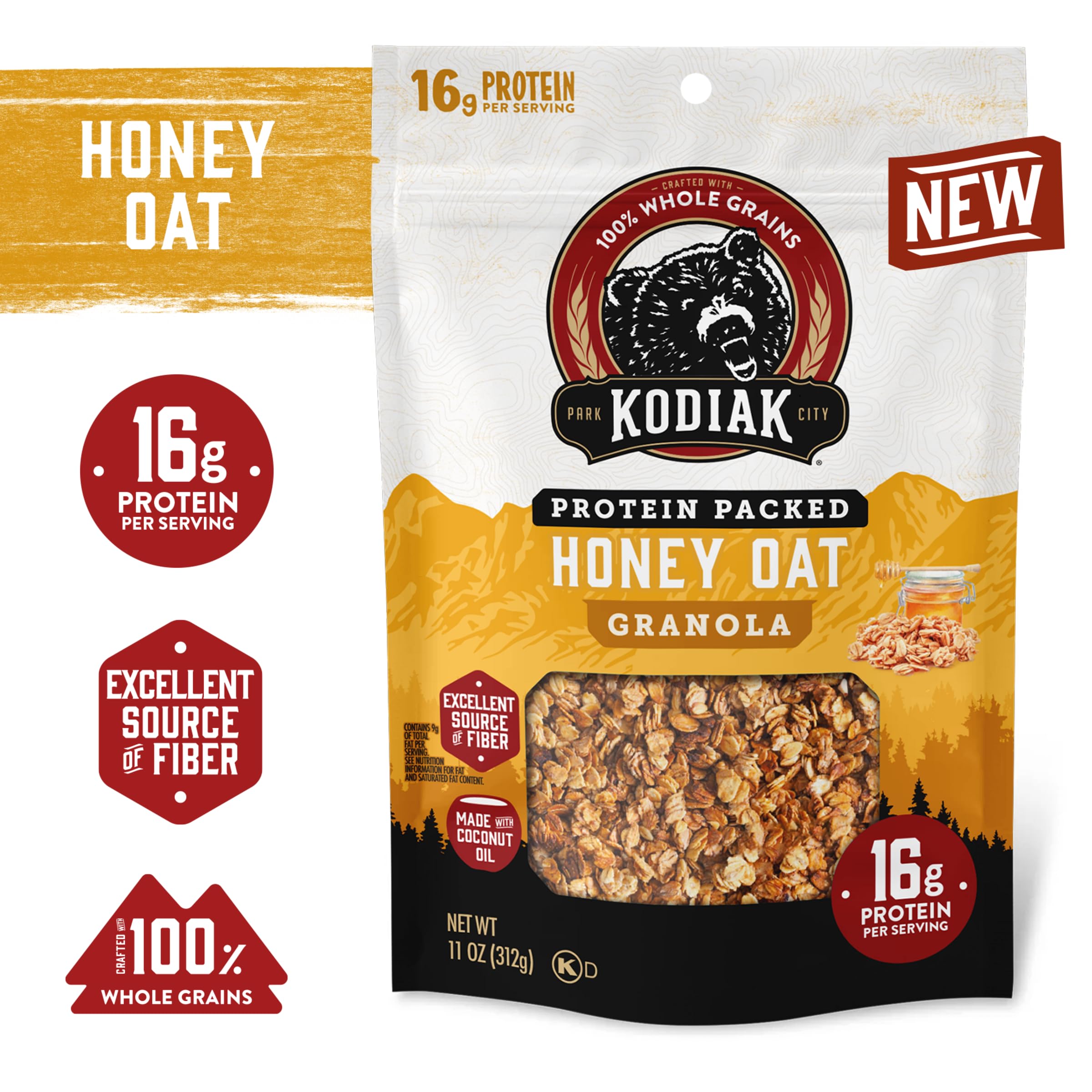 Kodiak Cakes Muesli, avena con miel, rica en proteínas, 100% grano entero (5 bolsas)
