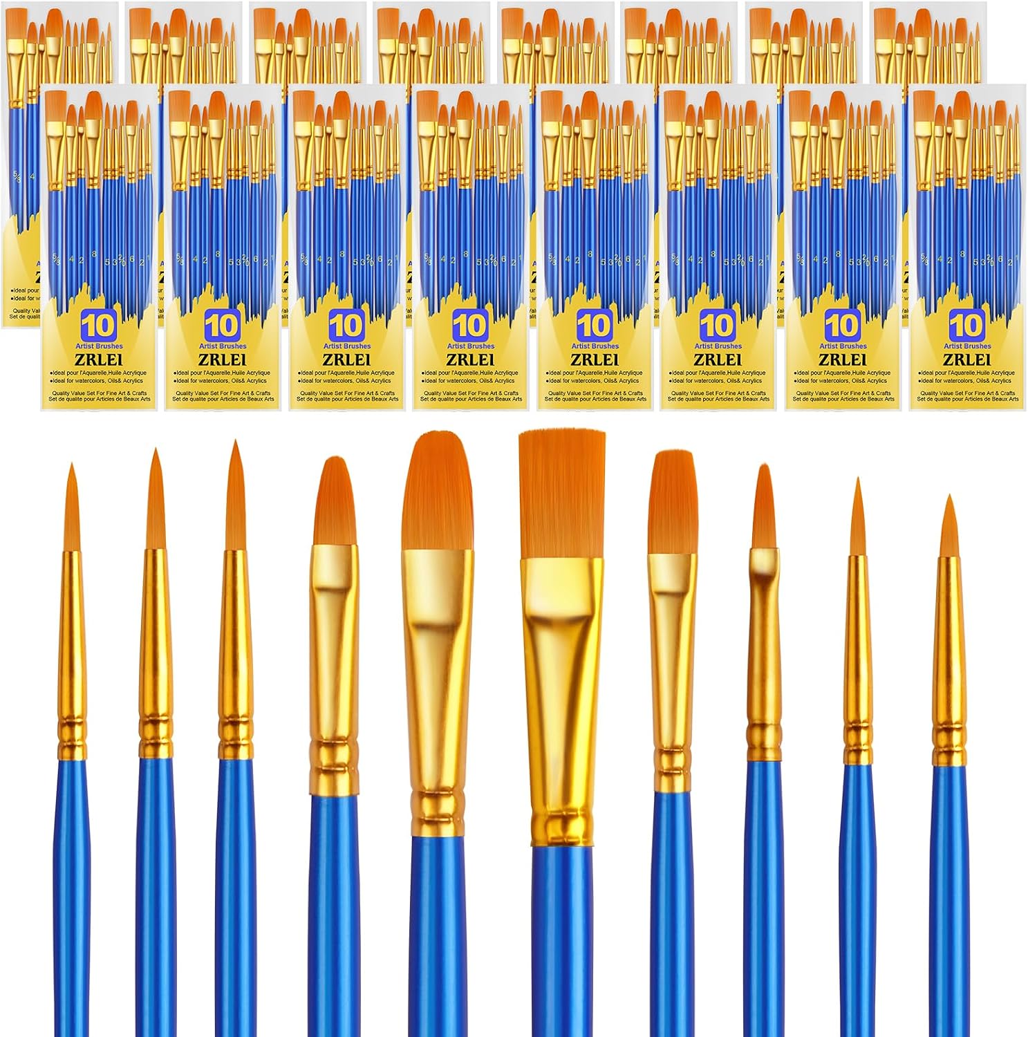 Paint Brushes Set, 160Pcs Round Pointed Tip Artist Paintbrushes for Acrylic Painting Oil Watercolor Canvas Boards Rock Body Face Nail Art, Halloween Pumpkin Ceramic Crafts Supplies，Blue