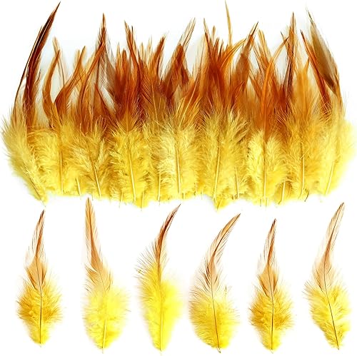 THARAHT 200 piezas de plumas de gallo de sillín amarillas sueltas a granel 5-7 pulgadas 4.7-6.7 in para decoración de atrapasueños de bricolaje
