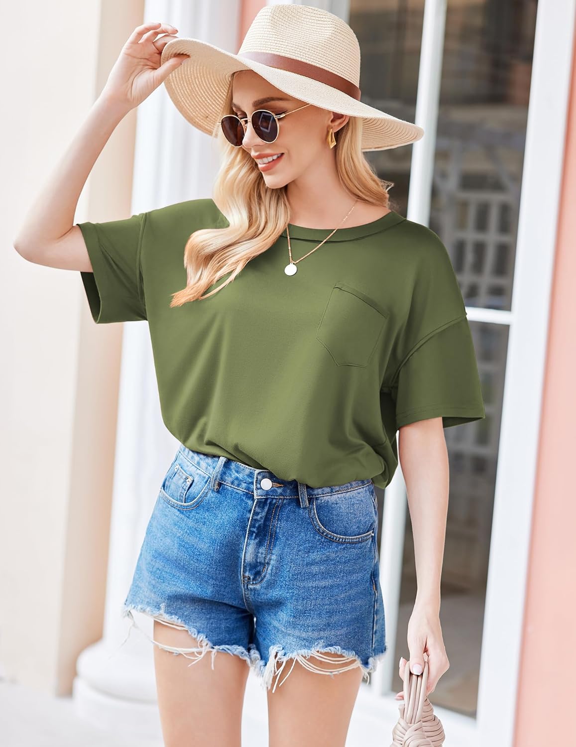 Ekouaer Women's 2 Piece Pajama Sets Short Sleeve Lounge Sets Soft Round Neck Top and Shorts Sleepwear - Image 4