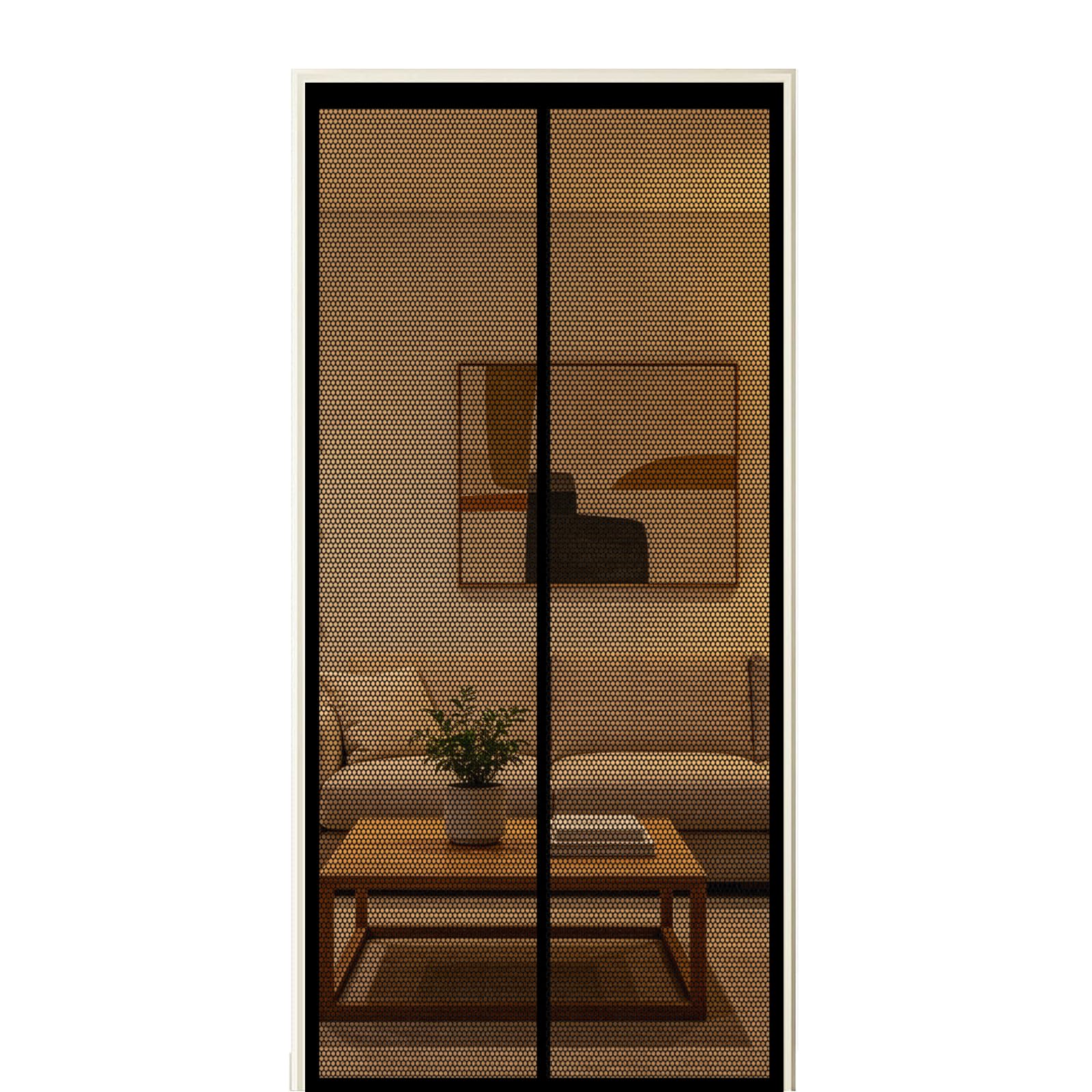 Screen Door 155 x 185 cm Self Sealing Powerful Magnets Magnetic Bug Mesh Curtain with Powerful Magnets & Full Frame Magic Tape Suitable for Patio Doors Balcony Bedroom, Black