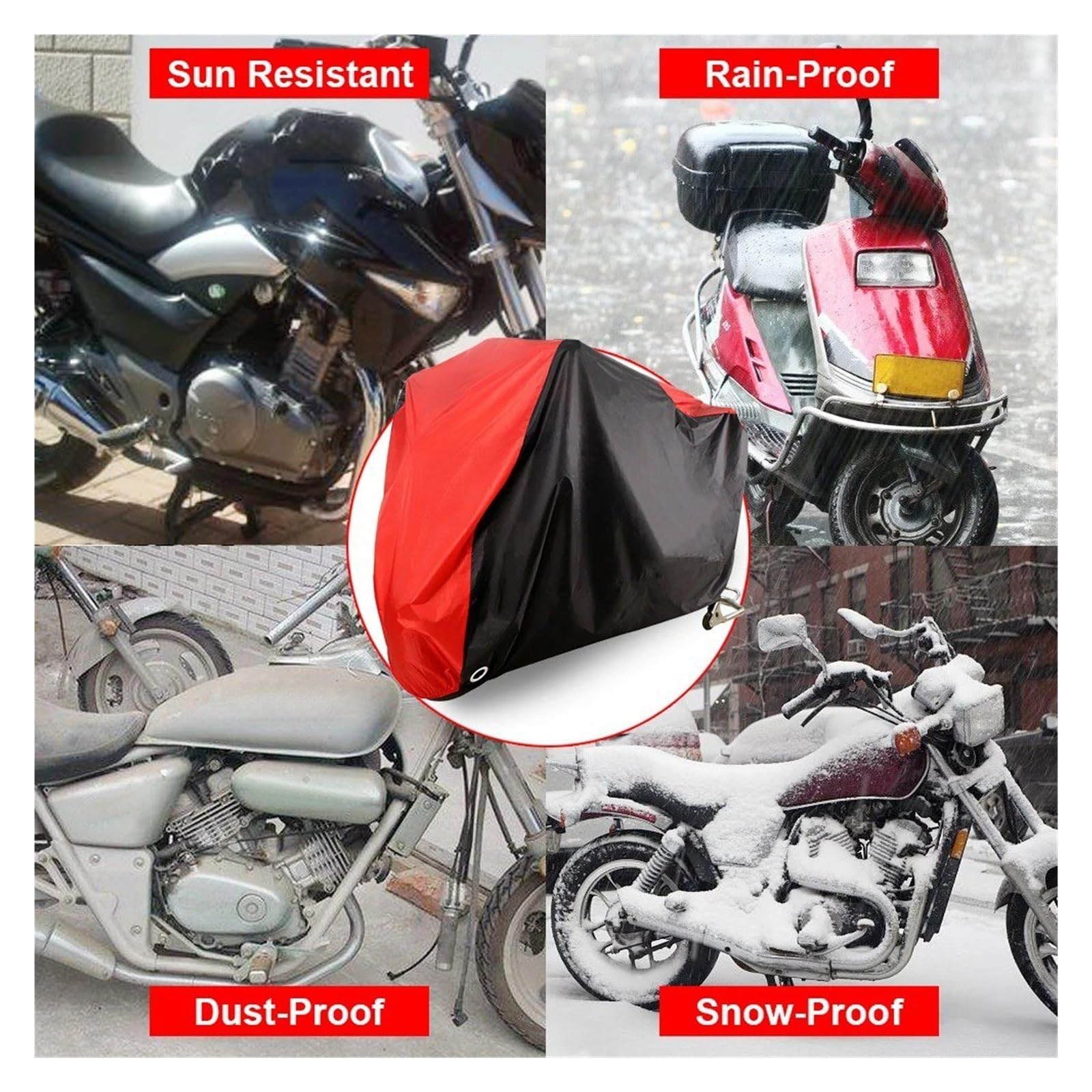 Funda para Motos para Motocicleta Cubierta Protectora UV para Interiores Cubiertas para Exteriores L XL XXL XXXL Motores Rojos Scooter Polvo Nieve(245x105x125cm)
