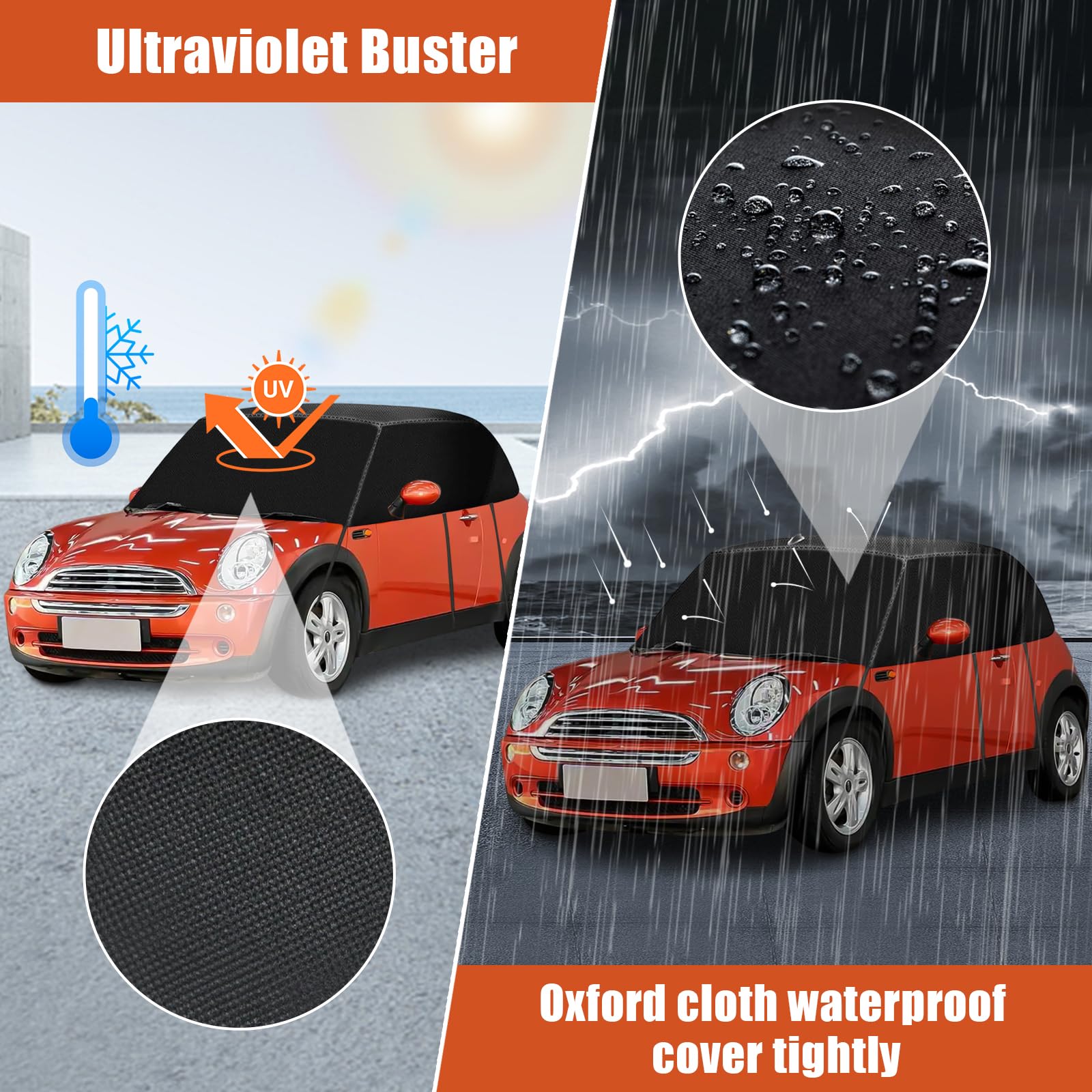Halbgarage für Mini Cabrio R52 R57 F57 2005-2022, 600D Halbgarage Autoabdeckung Wasserdicht Ersatz, mit Riemen & Antennenloch, Softtop Dachschutz UV Regen Sonne Staub Schutz (Schwarz)