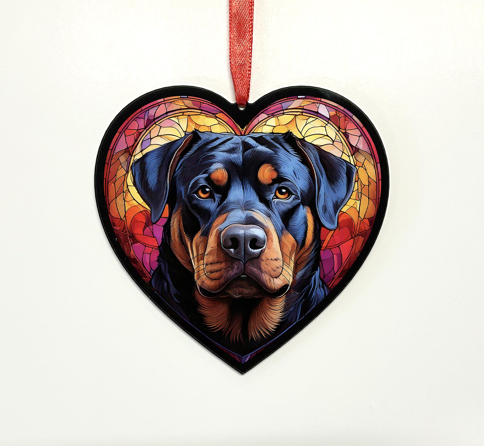 Rottweiler Heart Suncatcher - Memorial or Gift for Dog Lovers - 13cm