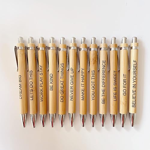 Paquete de 10 bolígrafos con versículo bíblico, bolígrafo retráctil de bambú cristiano, con citas motivacionales, para diario, escritura,