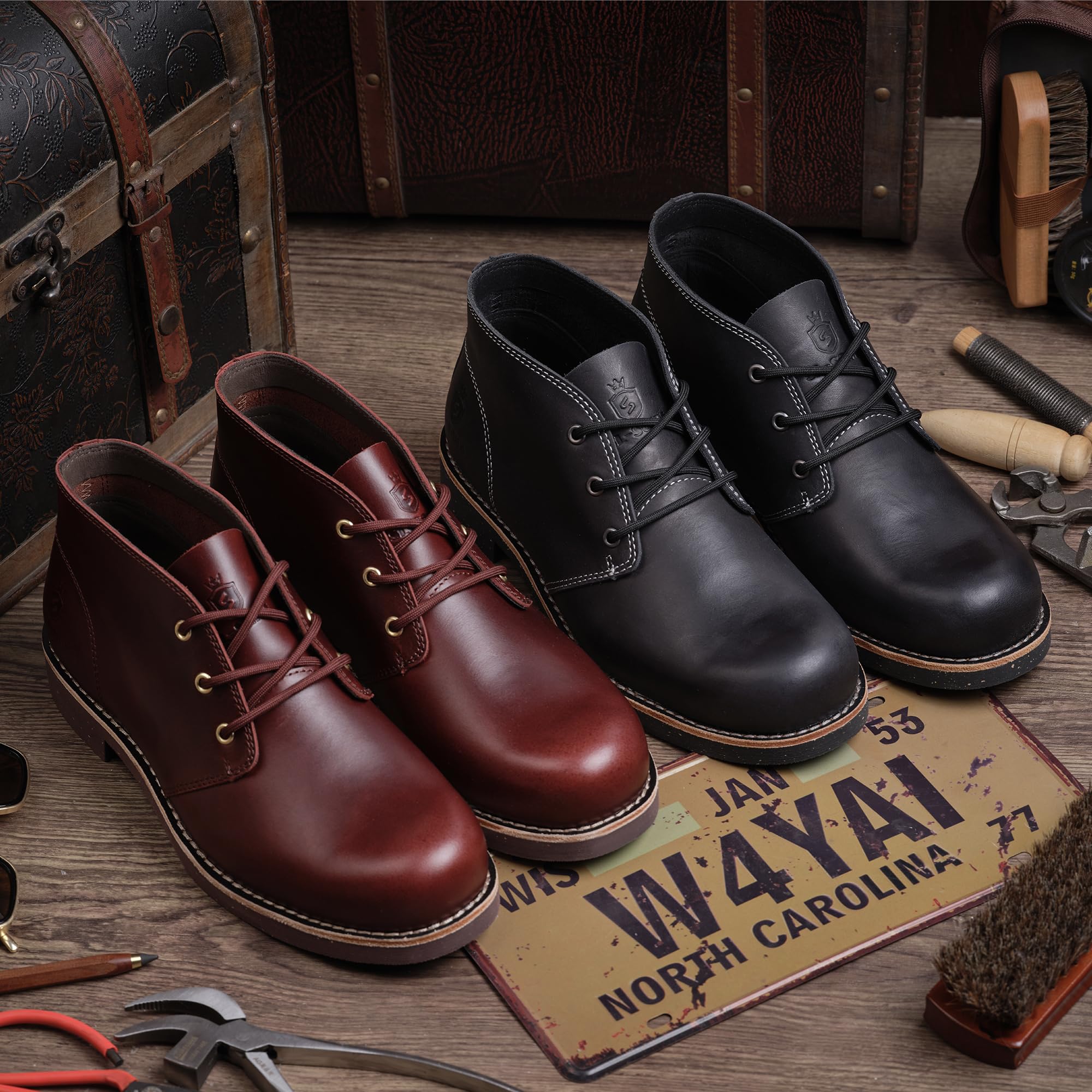 SL-Saint Stivali Chukka Classici Fatti a Mano Da Uomo Moda Vera Pelle di Vacchetta Scarpe Comode 5'' Allacciate