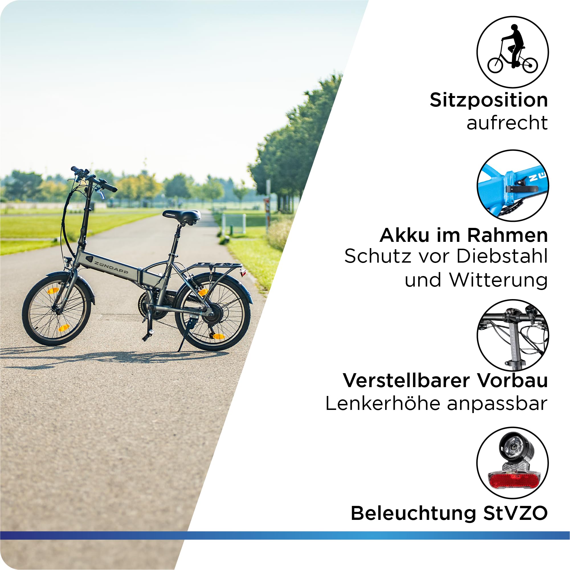 ZÜNDAPP Z101 E Bike 20 Zoll Klapprad für Erwachsene 150-180 cm Elektro Fahrrad 6 Gänge Klappfahrrad Pedelec mit Beleuchtung StVO Faltrad Cityrad faltbar