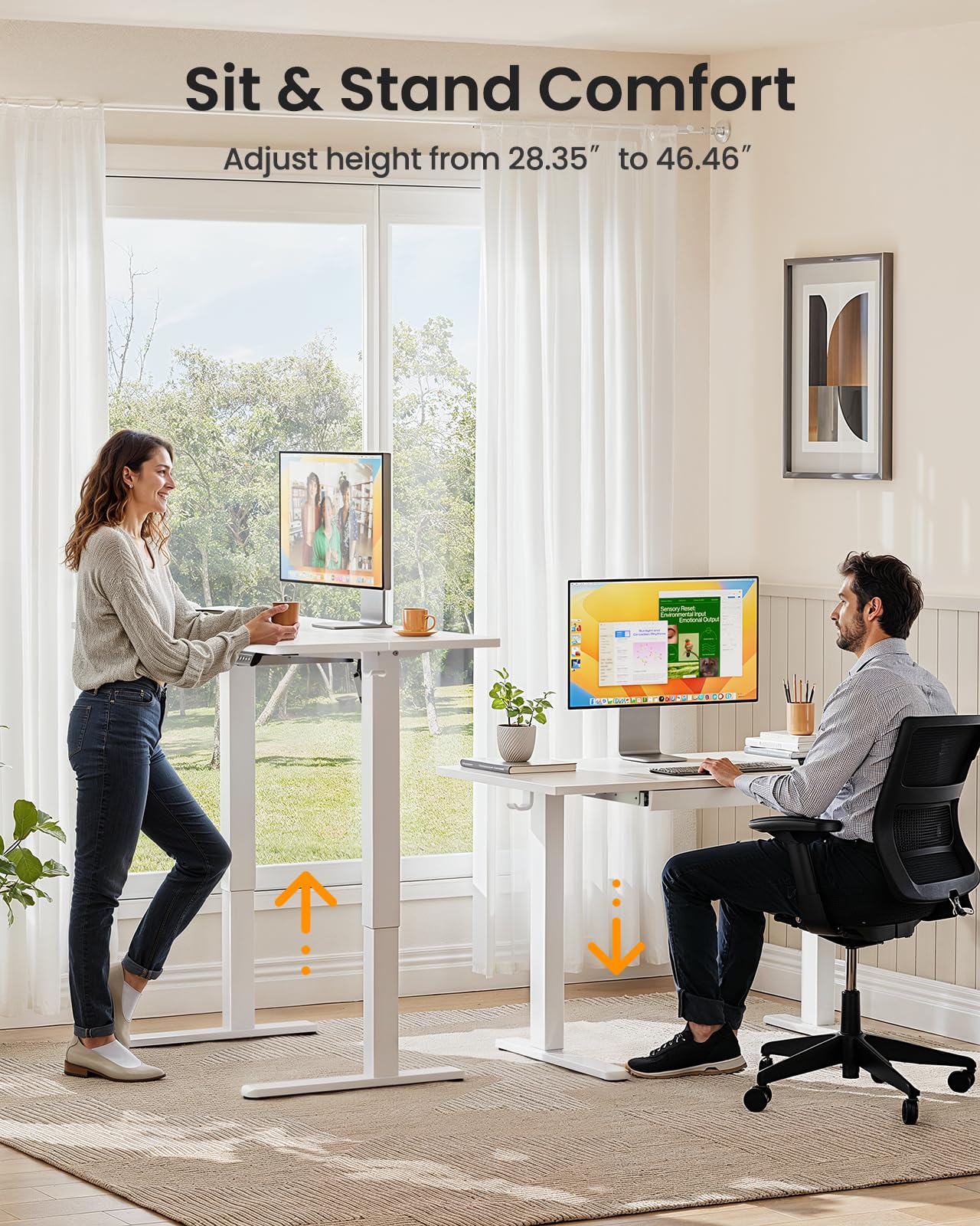ErGear 55 x 24 Electric Standing Desk with Drawers Height Adjustable Desk with 4 Preset Heights Ergonomic Rising — view 4