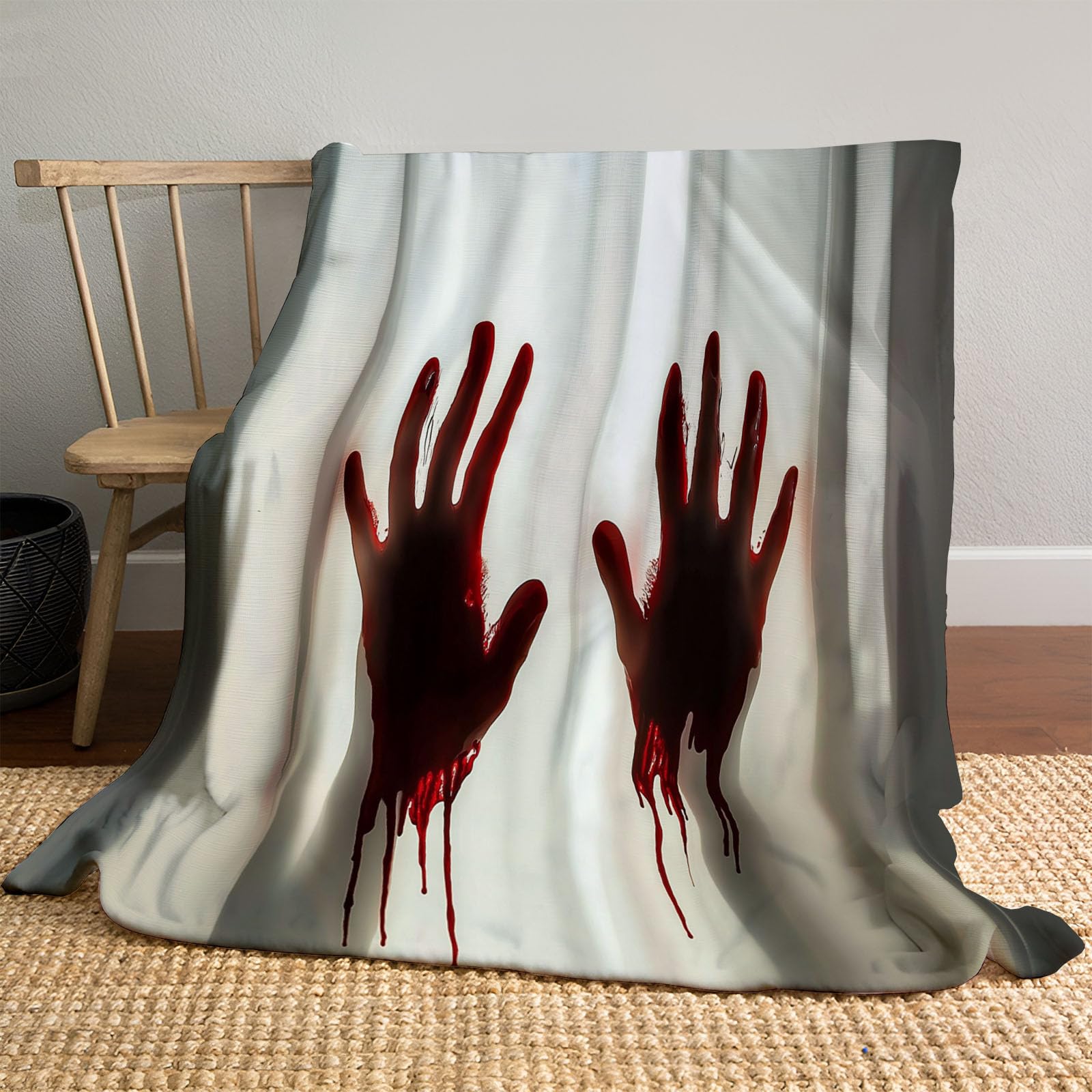 Couverture plaid Halloween 150x200cm en flanelle noire avec main de mort