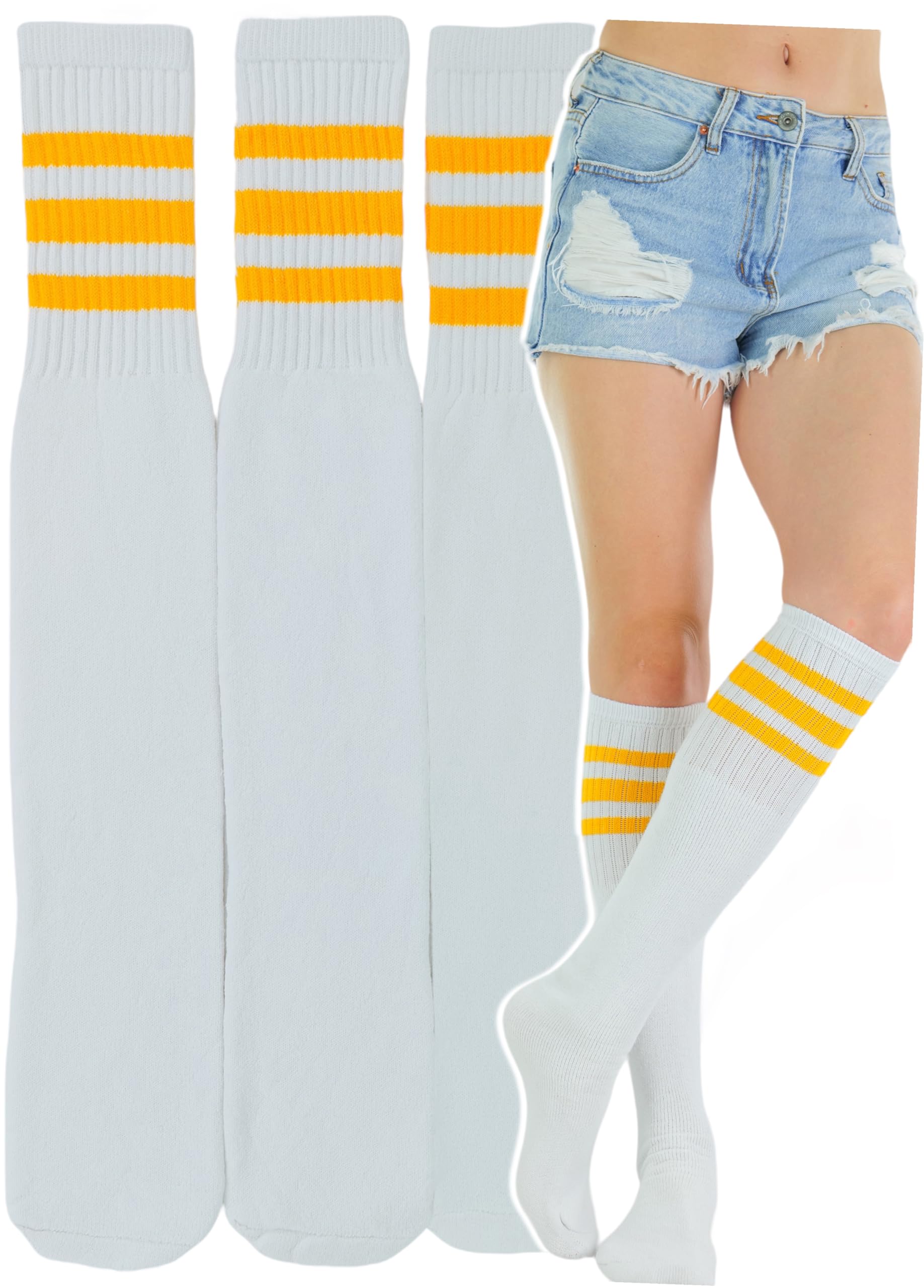 ToBeInStyle Unisex Knee High Cotton Tube Athletic Thick Socks w/Stripe Top