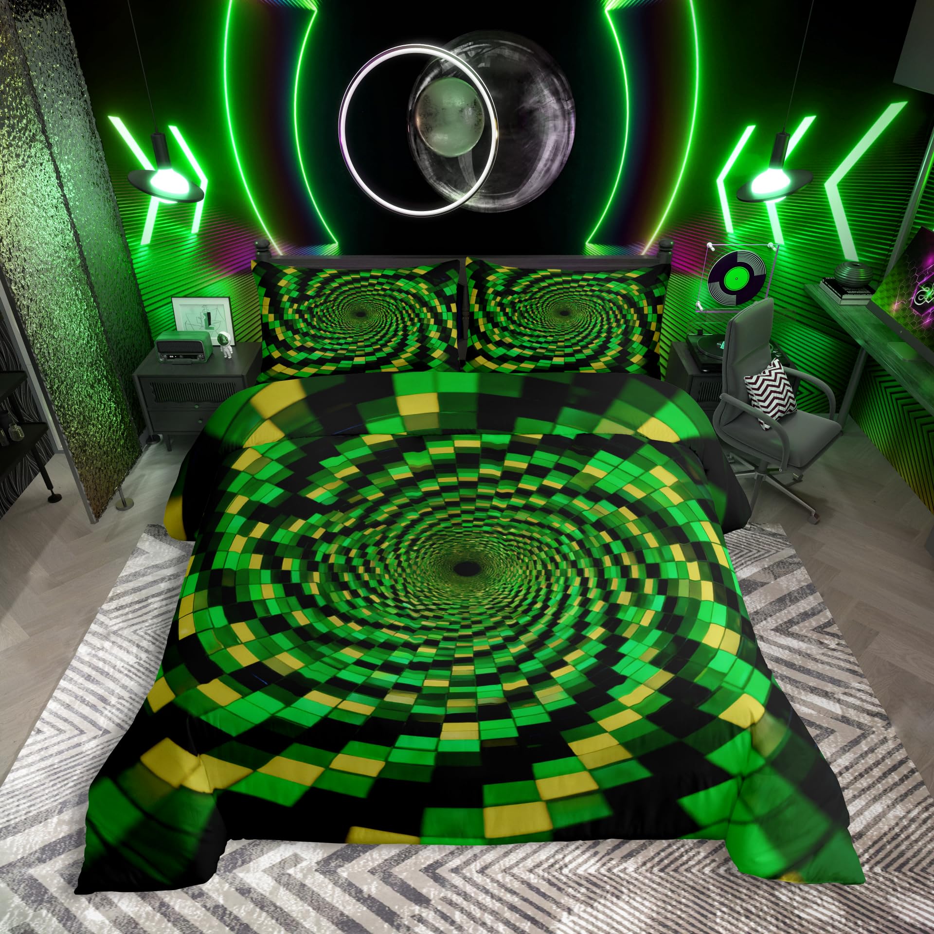 Homewish Cooles 3D Effekt Bettwäsche 135x200 Kinder Jungen Trugschluss-Design Spiralförmige Geometrisch Bettbezug Räumliche Geometrie Bettwäsche-Set Moderne Kunst Technik-Charakter Bettset Mikrofaser