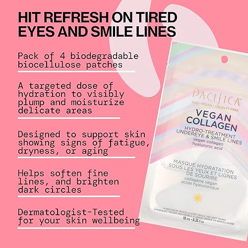 Miniatura 5 de Pacifica Beauty, colágeno vegano hidrotratamiento para debajo de los ojos y líneas de sonrisa, envejecimiento y piel madura, para piel cansada,