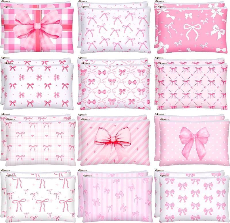 Bafeil Necessaires de Maquiagem com Laço Rosa, Pacote com 24