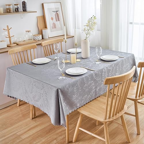 Miniatura 231 de Mantel Redondo Dorado Mantel de Mesa con Patrón de Hojas Borde Festoneado Sedoso Suave Impermeable Lavable 50 Pulgadas Cubierta de Mesa de Tela