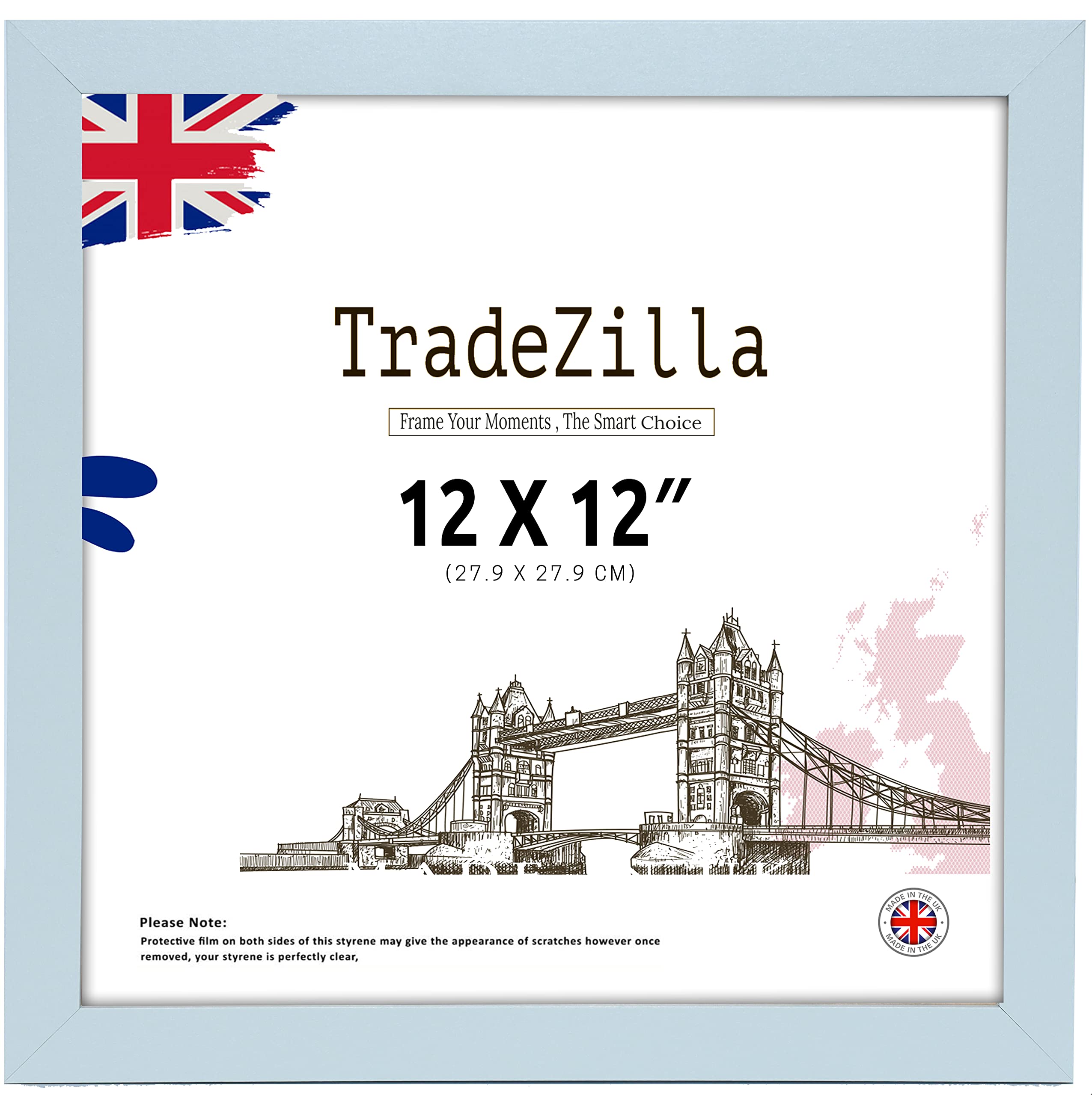 TradeZilla Elegant 12 x 12 inch - Standard Square Poster Frames – Shatterproof Perspex MDF Wood - Stand & Wall Hanging Ideal for a Gift, Living Room Home Decor (12" X 12" (30.5 X 30.5 cm), Light Grey) — image 1