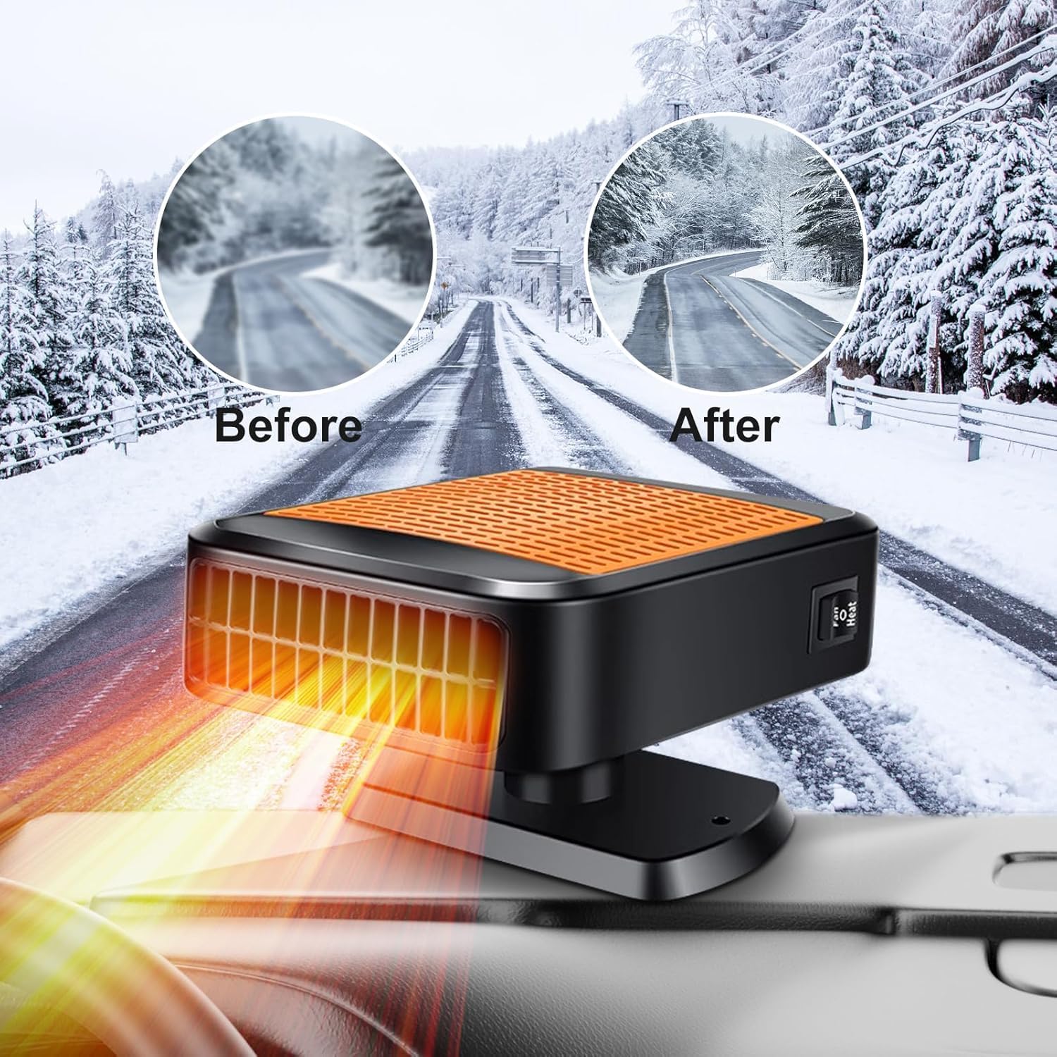 Autoheizung, 12V 200W 2-in-1 Schnelles Heizen und Kühlen, Lüfter, Entfroster, Tragbare Autoheizung zum Anschluss an den Zigarettenanzünder, mit um 360° Drehbarer Basis für alle 12V Autos