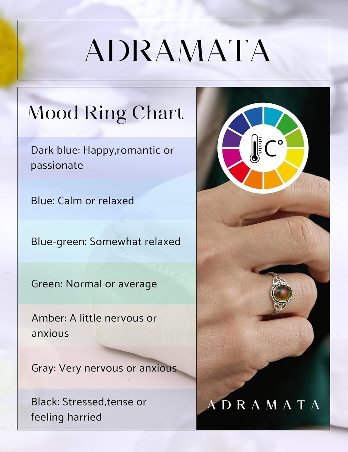 ADRAMATA 925 Sterling Silver Mood Ring for Women Vintage Celtic Knot Rings Jewelry 18K White Gold Plated Oval Solitaire Mood Ring Temperature Control Color Change Mood Ring - Image 7