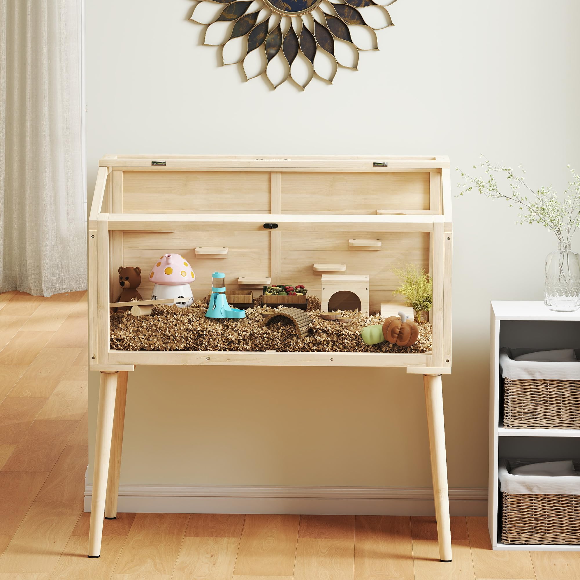 PawHut Klatka dla chomików, klatka dla chomików karłowatych, domek dla małych zwierząt z akcesoriami, butelka na wodę, 110 x 52 x 101 cm, drewno, plastik