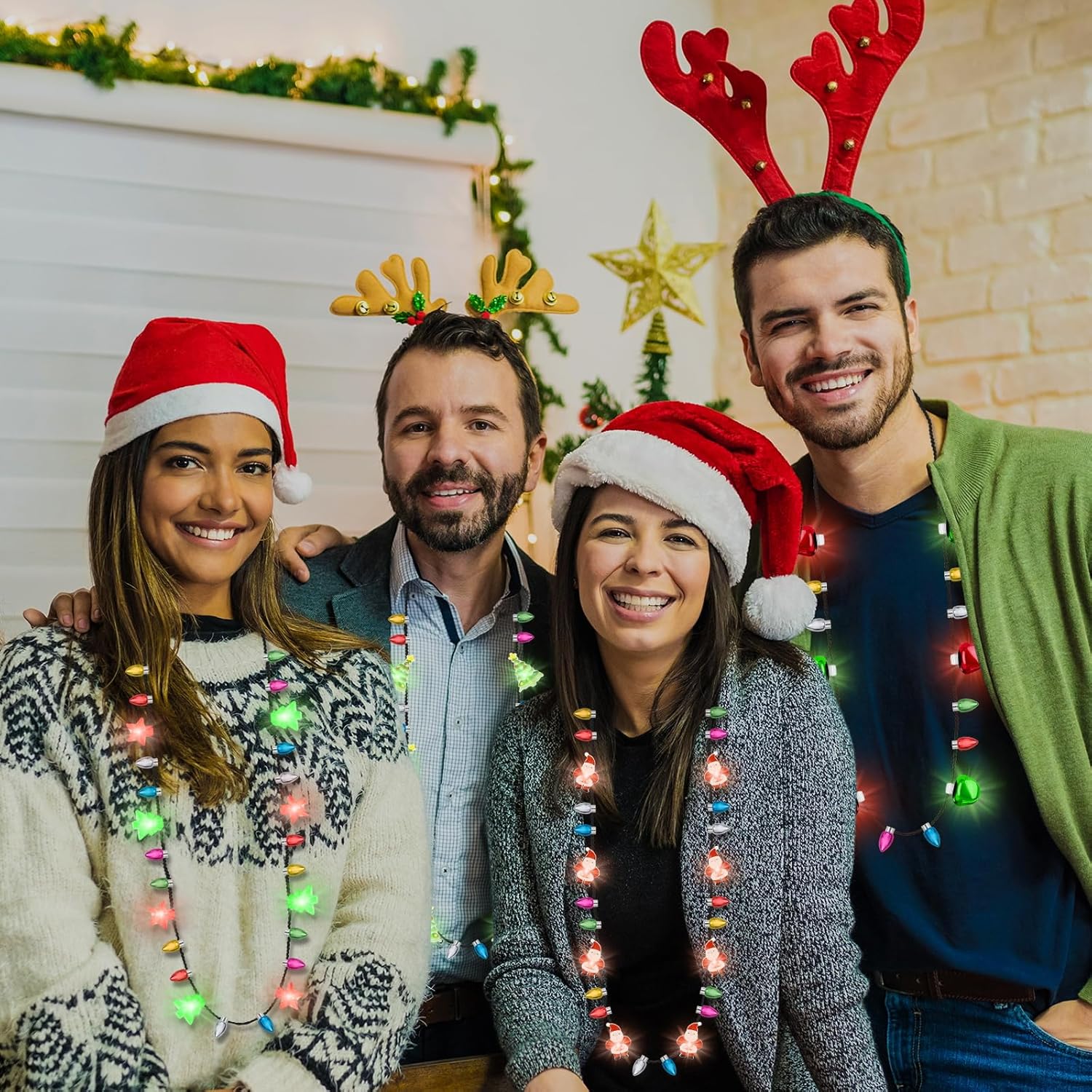 6 PCS Christmas Light Necklace, 6 Styles Colorful LED Christmas Lights, 8 Bulbs Light Up Christmas Necklace with 3 Flash Modes, Ugly Sweater Lights for Xmas New Year Party Favor Supplies Accessories - Image 5