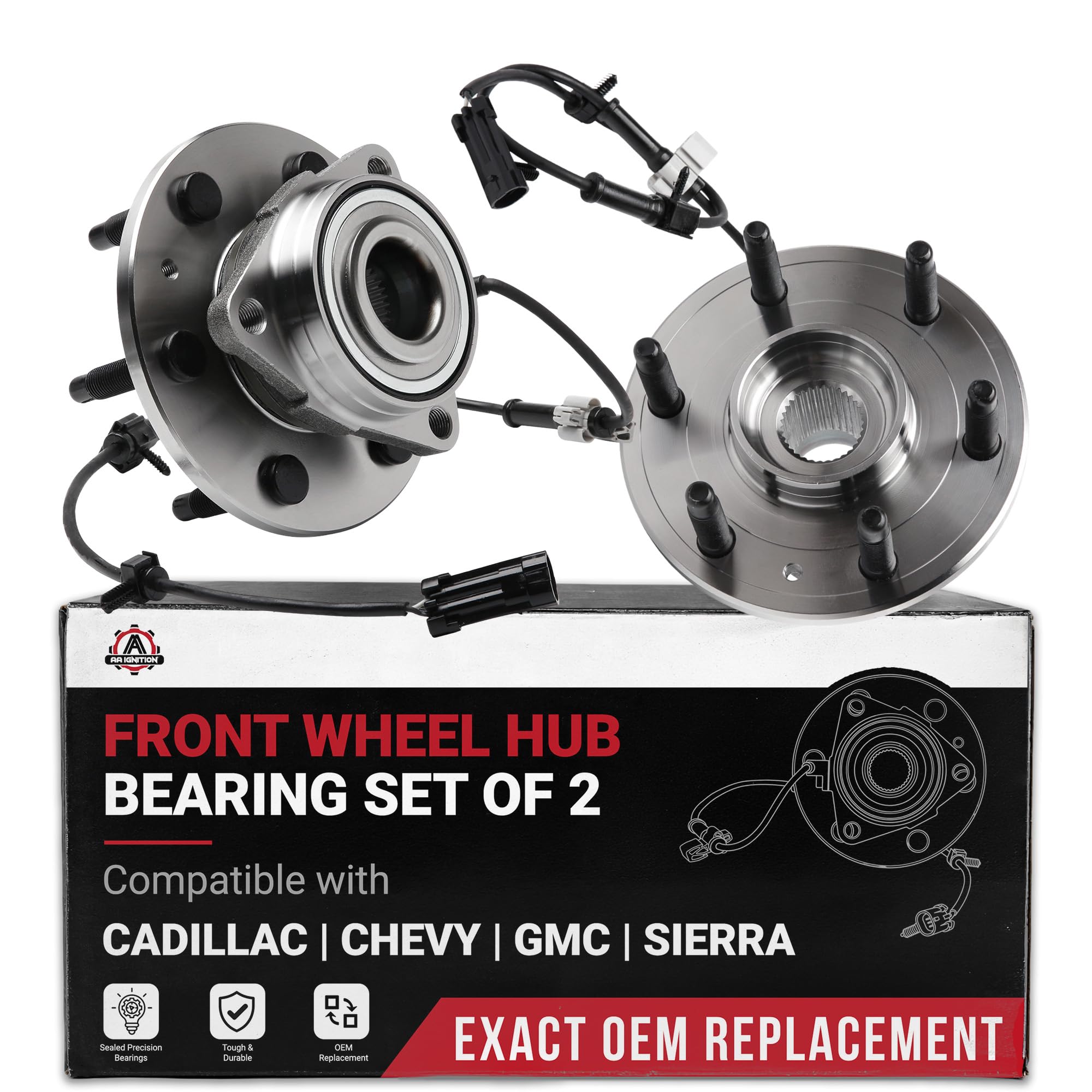 Front Wheel Bearing and Hub Assembly Set of 2 - Compatible with Cadillac, Chevrolet, GMC - Escalade, Escalade ESV, Escalade EXT, Avalanche 1500, Express 1500, Express 2500 - Replaces 515036, ‚Äé51503