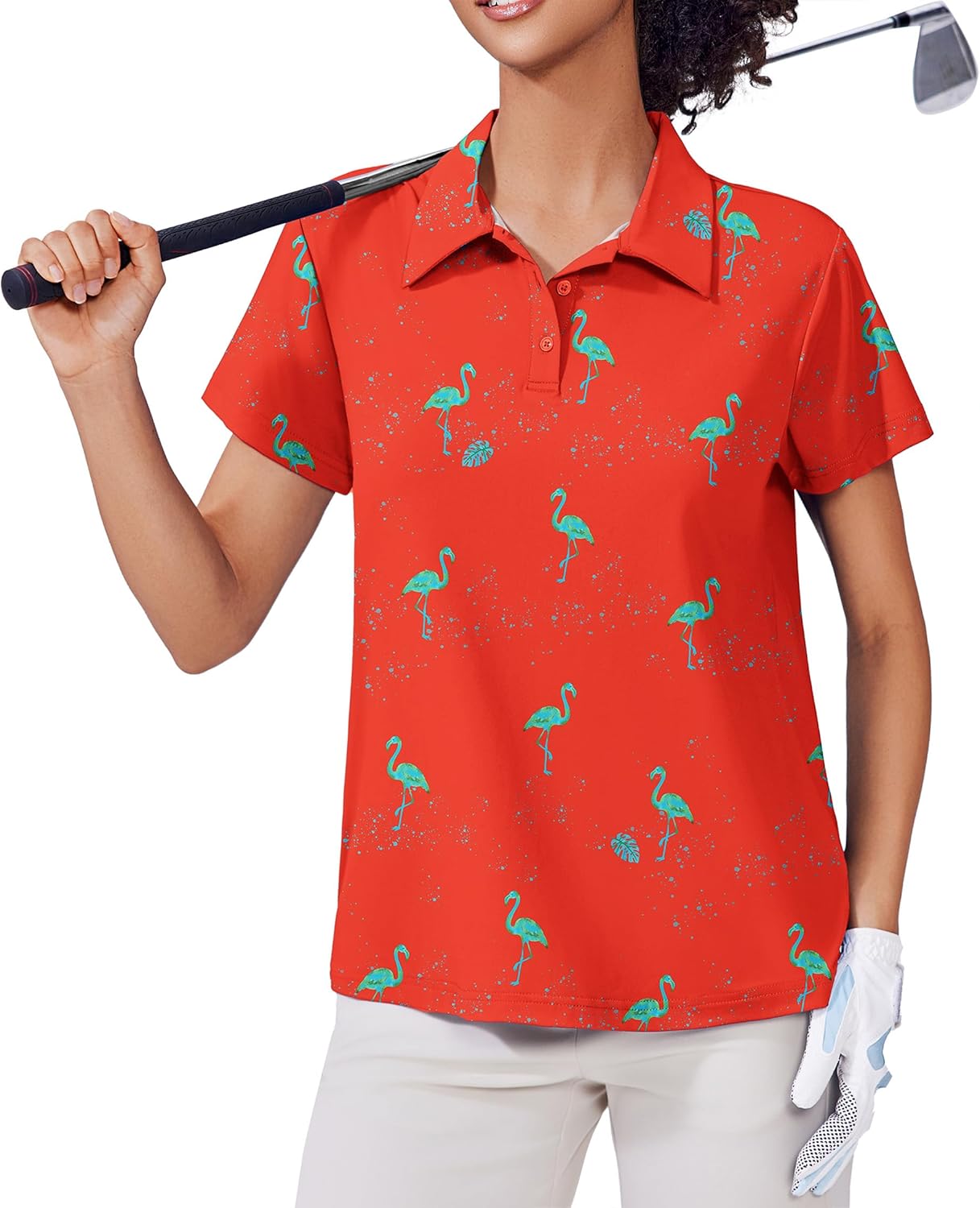 PINSPARK Women's Golf Shirt UPF 50+ Polo Shirts Short Sleeve Tennis Tops Collared with 3 Button Athletic T Shirt