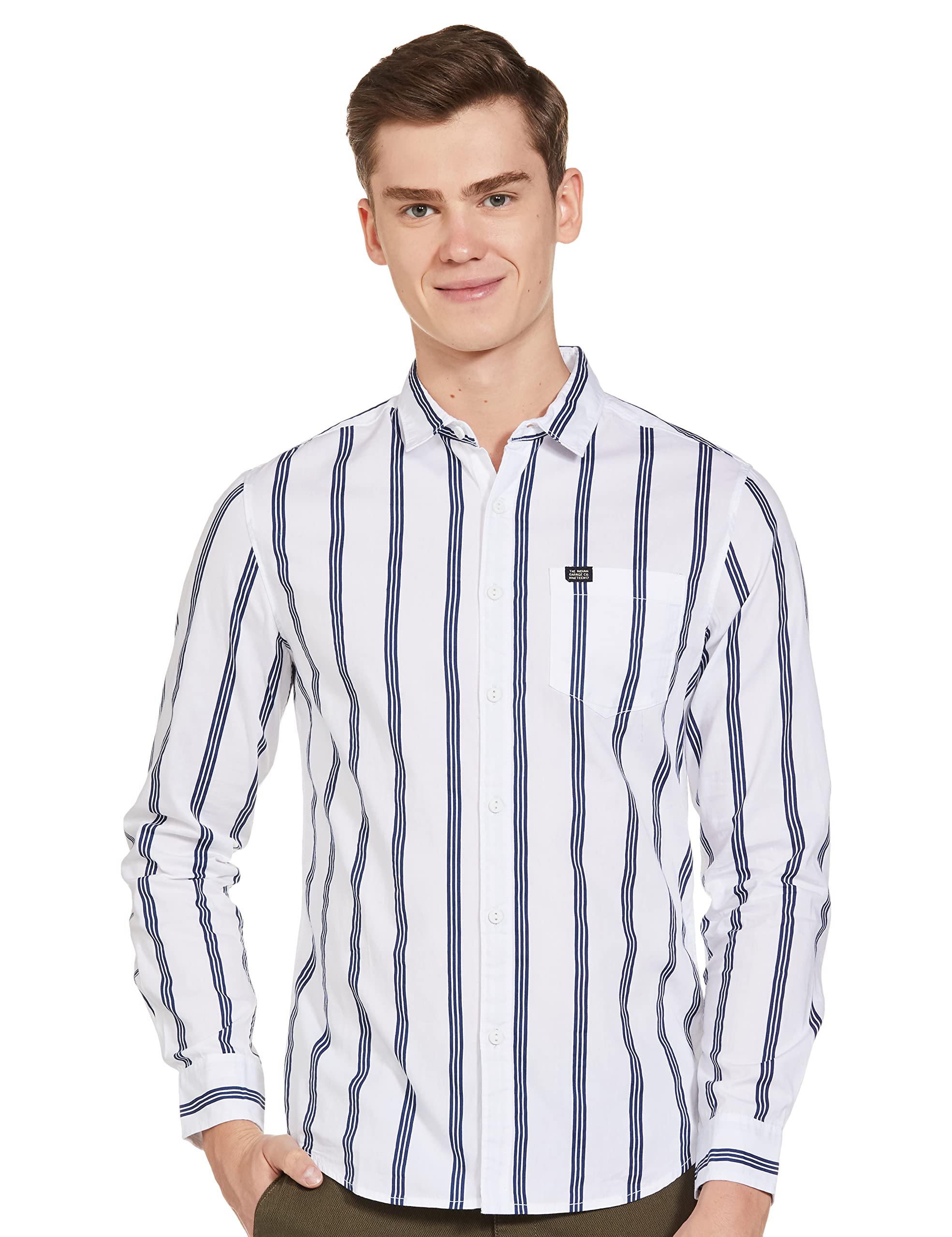the indian garage co Men Cotton Regular Fit Striped Full Sleeves Cutaway Collar Casual Shirt-picture-54