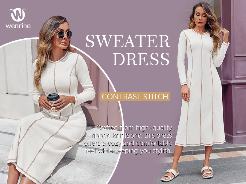 Fuzzy Crewneck Slim Casual Fall Dresses