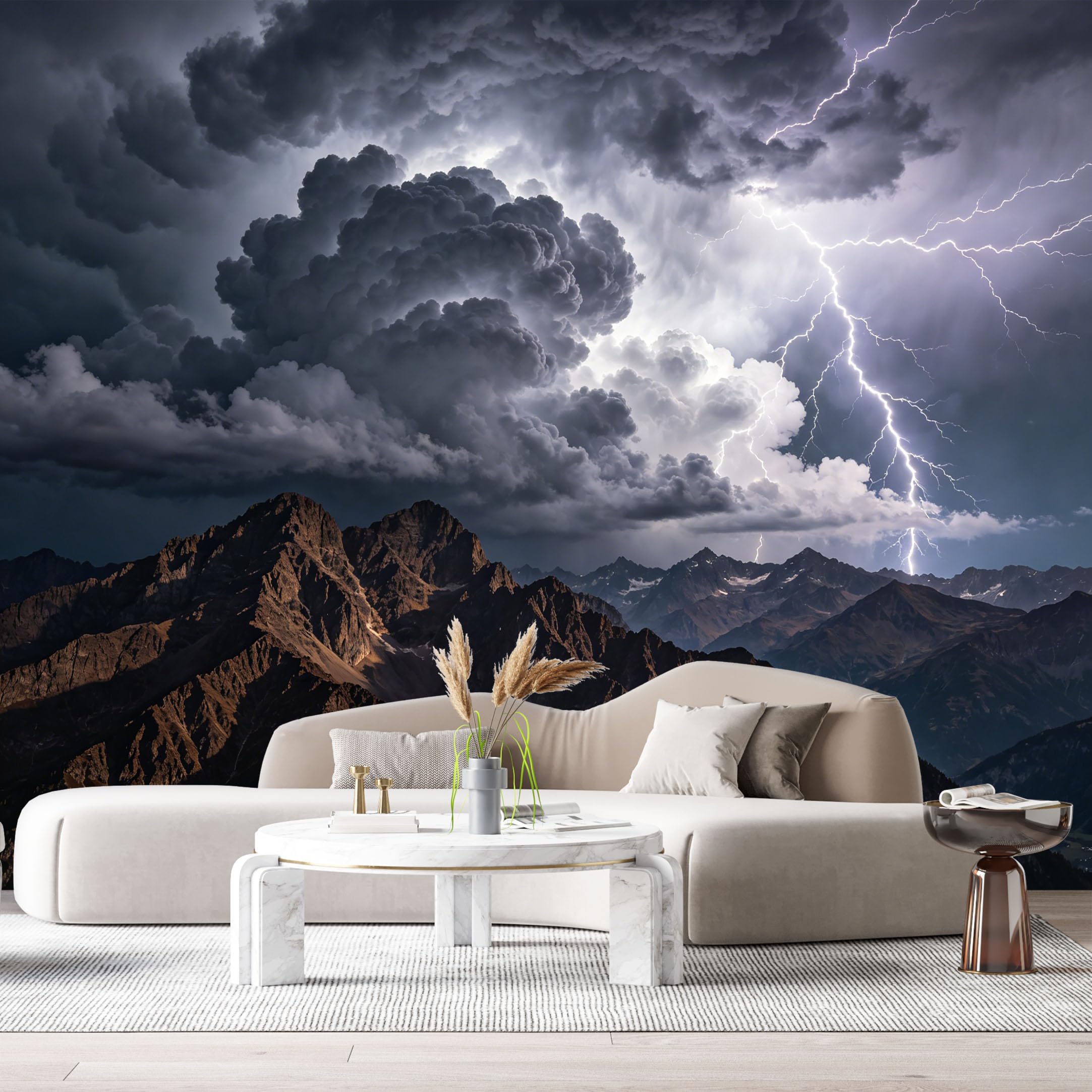 Custom Size Wall Murals Storm Clouds Mountain Landscape Lightning Sky Dramatic Nature SelfAdhesive Wall Fabric Removable Large Wallpaper for Photo Living Room