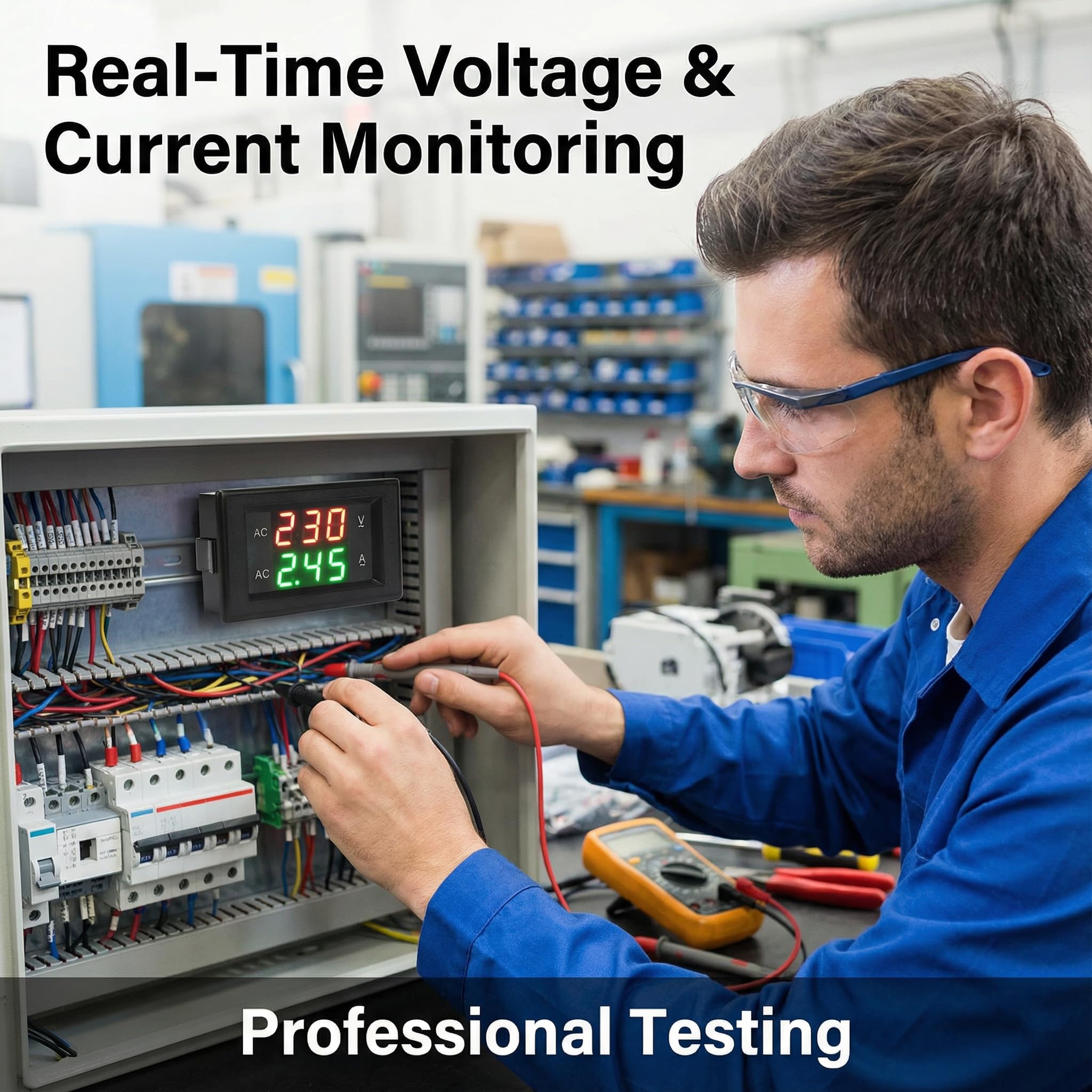 Voltmeter Amperemeter Modul, Digitales Voltmeter Amperemeter, 0-50A Strommessgerät LED Anzeige AC Ampere Meter, Digitalanzeige Spannungs Strom Messgerät mit Transformator AC130-500V