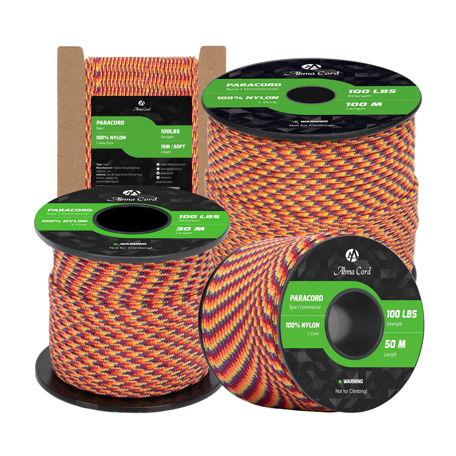 Abma Cord Paracord 2mm 15m 100% Nylon Rope 1 Strand Type I Parachute Cord - Max. 45kg (100lbs) - Phoenix Sunrise