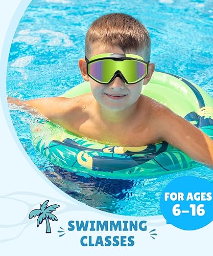 Miniatura 2 de NSSIW Gafas de natación para niños, antiniebla, sin fugas, con clip para la nariz, tapones para los oídos para niñas, niños y jóvenes, 6-14, paquete