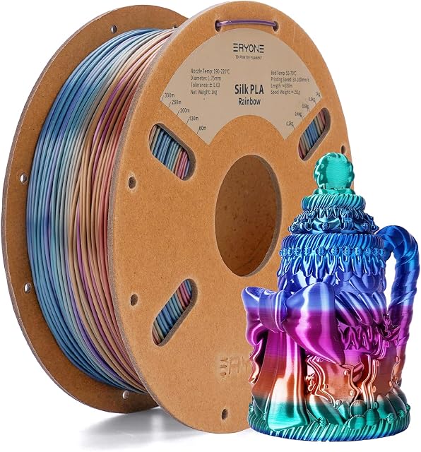 ERYONE Silk Rainobw filament PLA 1,75 mm, do drukarki 3D, jedwabny filament PLA, 0,03 mm, 1 kg/szpula, Universe Rainbow