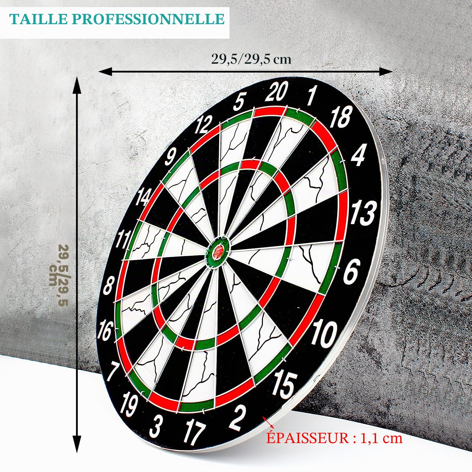 Cible de Fléchettes Professionnelle 30 x 30 cm en Acier Sisal et Liège - Jeu Classique Avec 10 Fléchettes