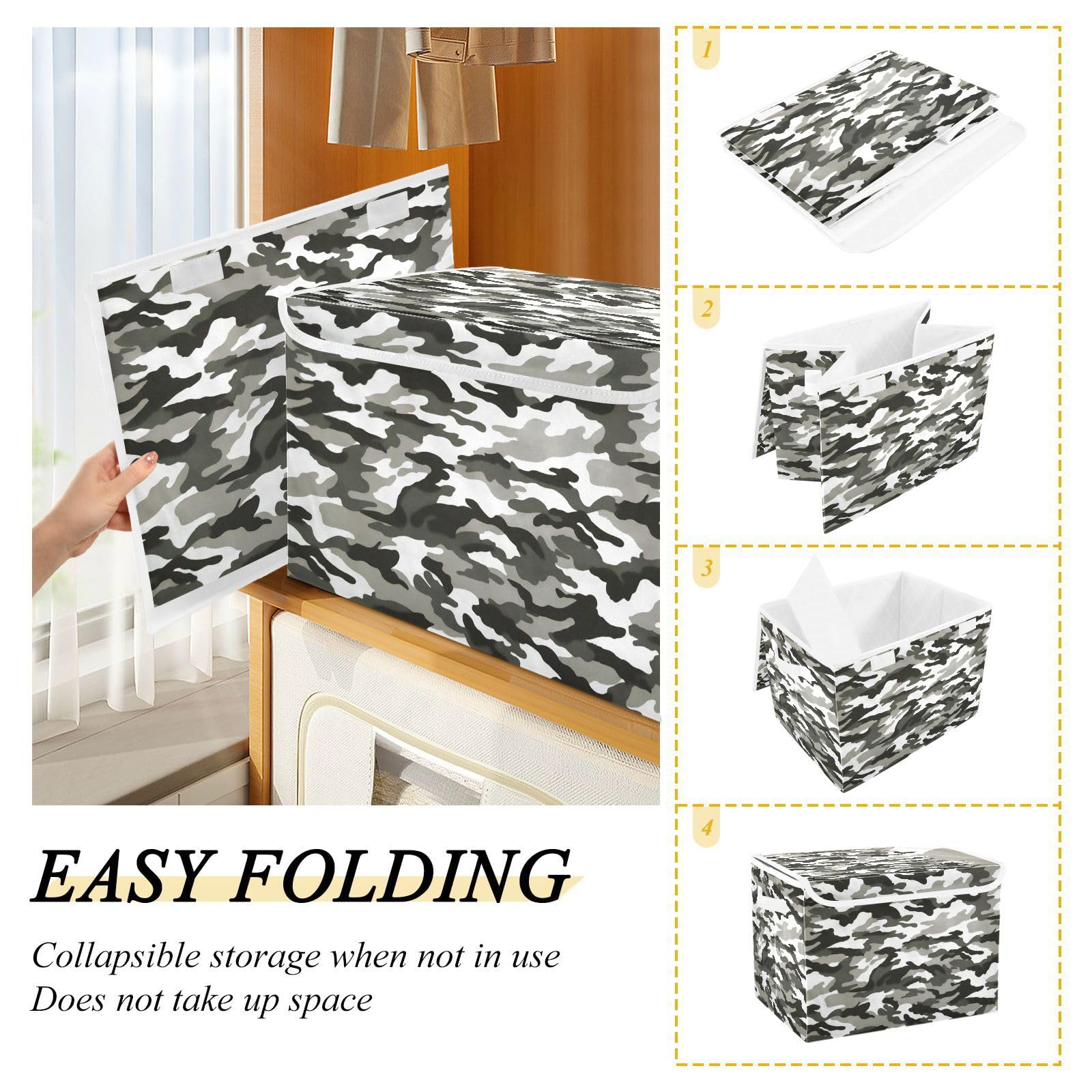 Amazon｜収納ボックス 折り畳み式 迷彩 グレー カモフラージュ 収納