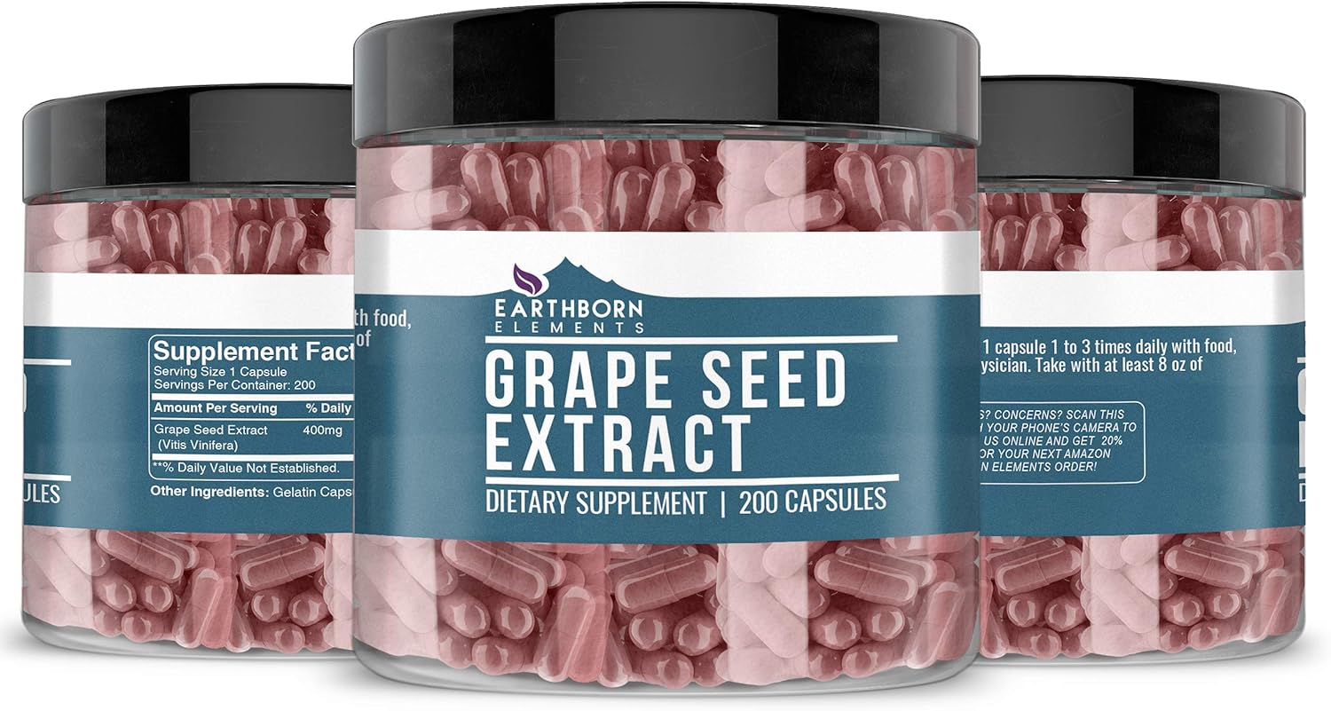 Pure Grape Seed Extract, 400 mg Serving, 200 Serving/Bottle, Natural Source & Gluten-Free, Non-GMO, No Magnesium or Rice Filler, Made in USA : Health & Household