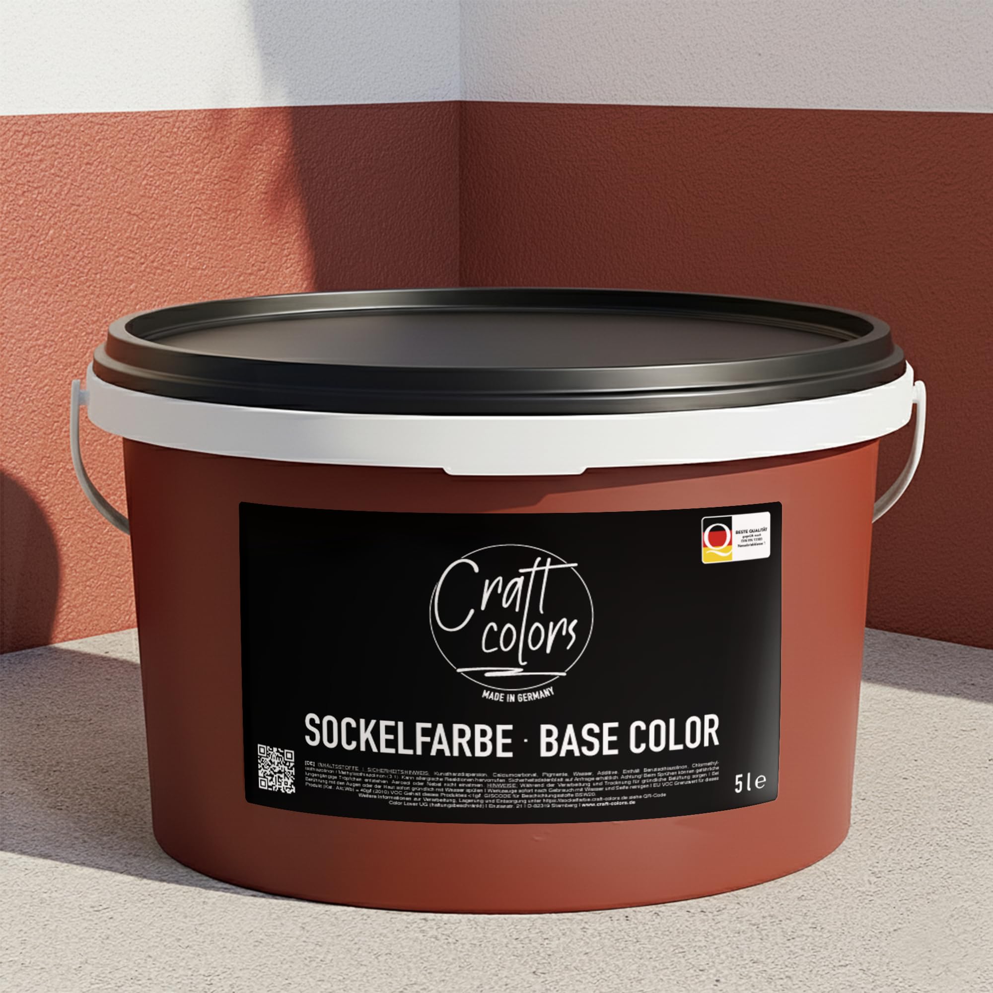 Craft Colors Sockelfarbe 5L Ziegelrot | hochwertige Farbe für Beton, Mauerwerk, Kellerwand, Fassade & Dachflächen | Nassabriebklasse 1 | Made in Germany |Wetter & UV-Beständig