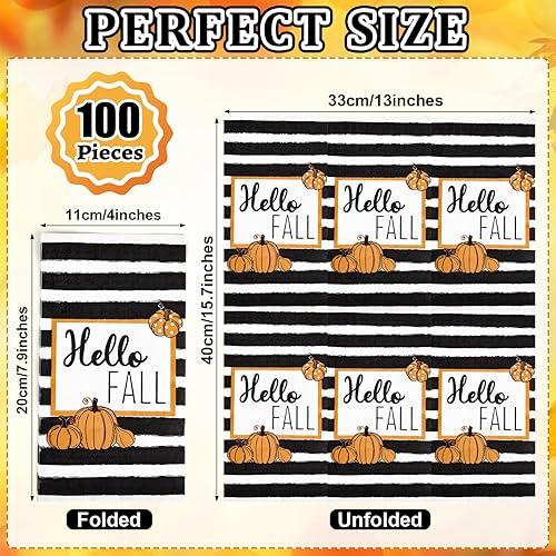 Miniatura 3 de 100 servilletas de otoño desechables de 3 capas para baño, Acción de Gracias, calabazas, papel decorativo para invitados, servilletas de cosecha de