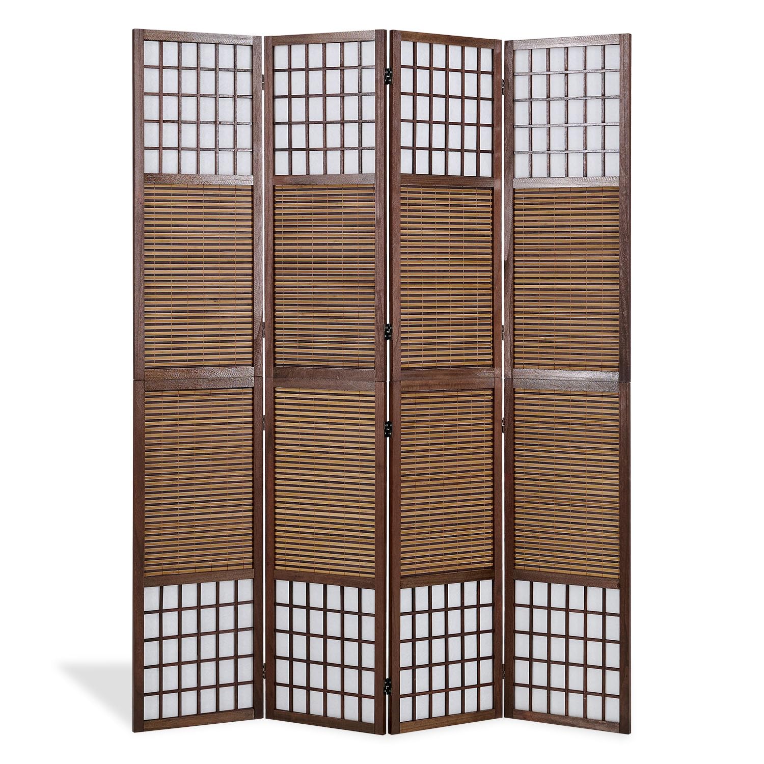 Homestyle4u 876, 4 pan Diviseur de pièce paravent Taille spéciale 2 m de Hauteur - Bois diviseur Shoji avec Bambou au Riz Brun Blanc