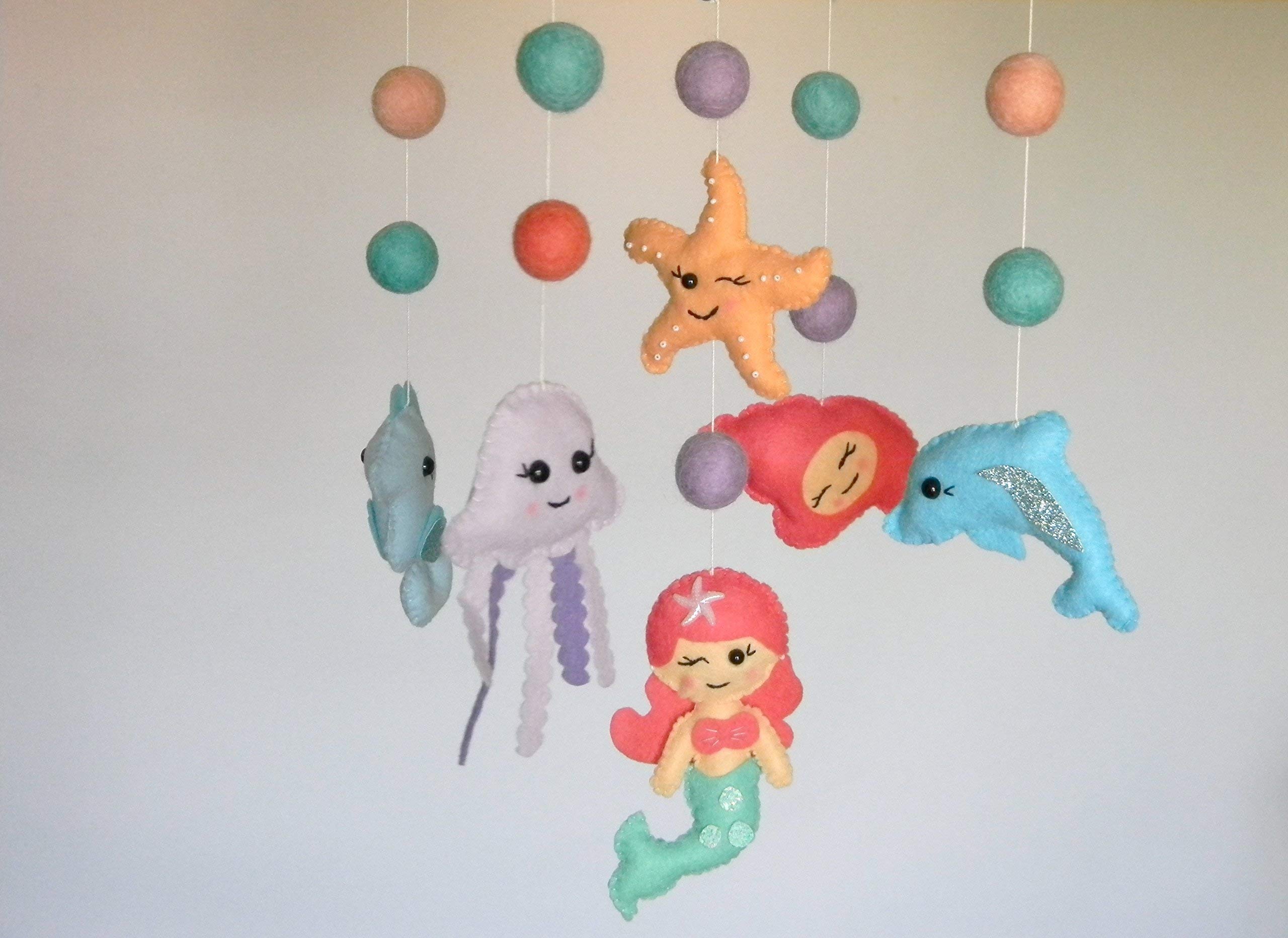 Mermaid baby mobile crib Under the sea decoration Ocean animals mobile Mermaid nursery decor Baby girl mobile sea animals cot mobile