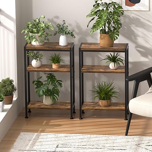 Miniatura 9 de Mesa auxiliar estrecha para espacios pequeños, mesa auxiliar pequeña de 3 niveles con soporte para estantes, mesita de noche delgada, mesa de sofá