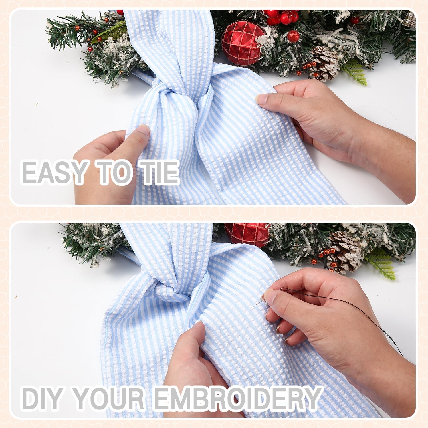 4 Pack Wreath Sash for Front Door, Stripe Sash for Monogram Embroidery, Front Door Porch Decor, Christmas Wreath Accessories, 5'' W x 54'' L, (4, Blue)