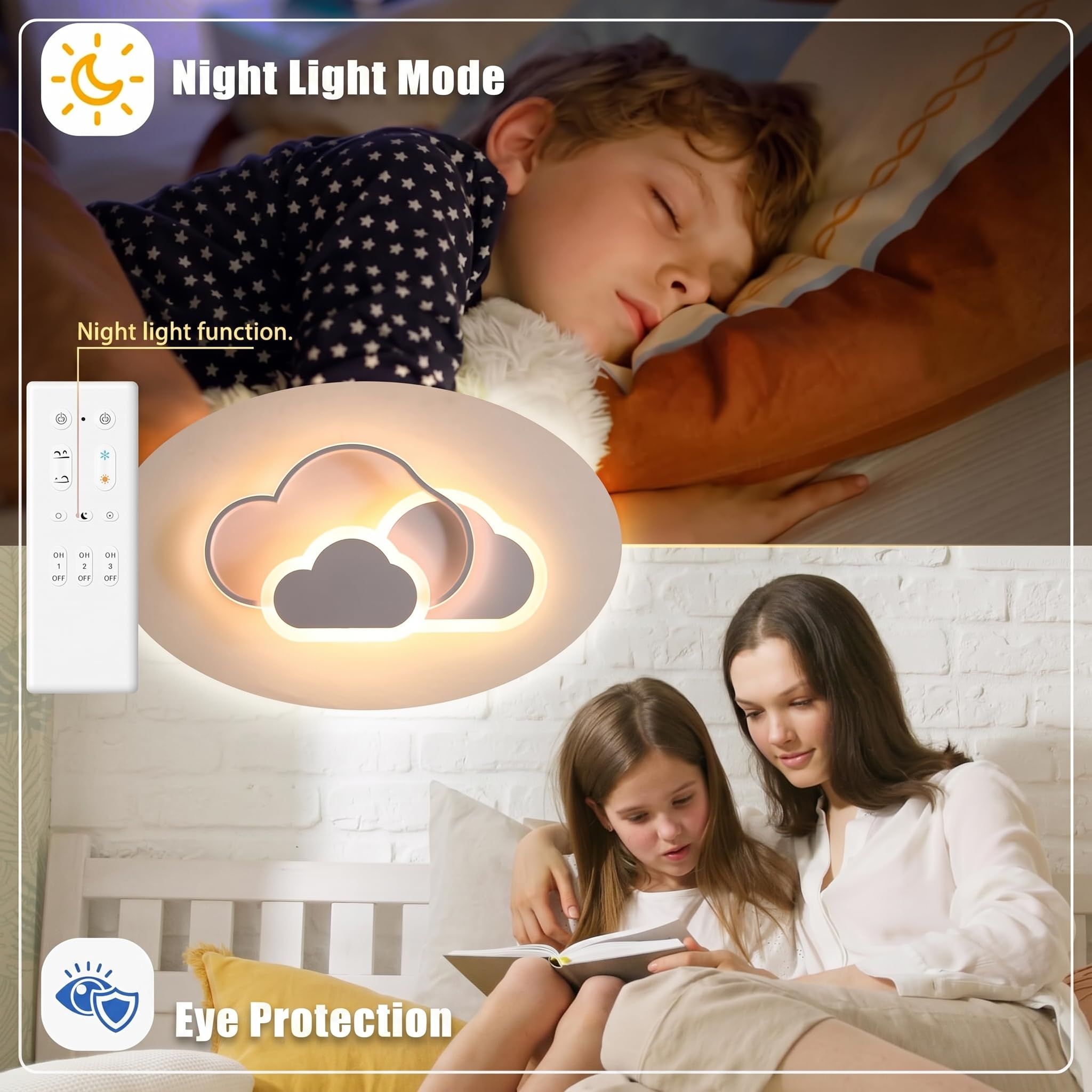 Plafonnier LED pour enfants 48W, 62 CM Lámpara de techo LED Regulable con Control Remoto 3000-6000K, Plafón Led Techo Lámpara LED de Nubes Luces para Dormitorio de bebé