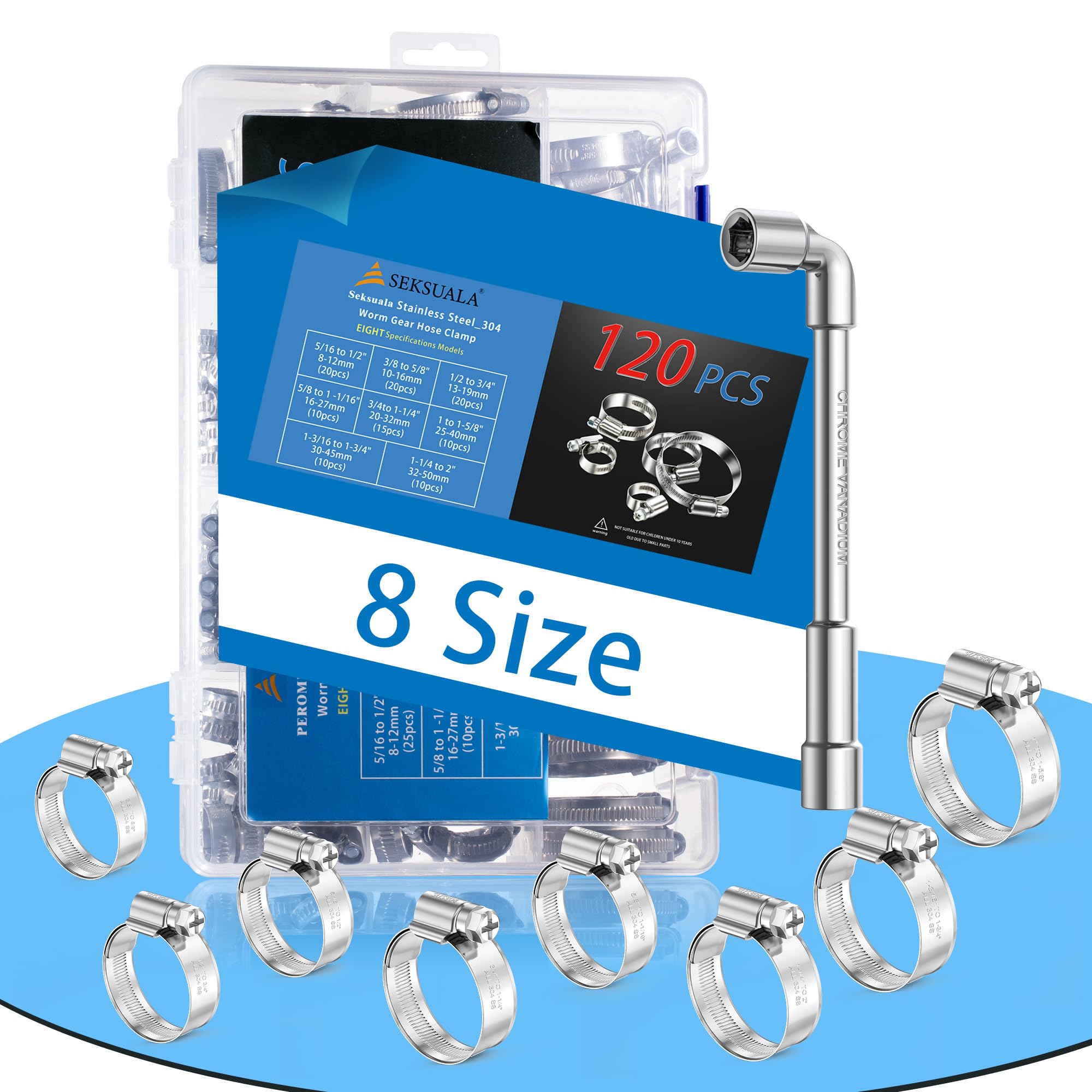SEKSUALA Adjustable Stainless Steel Hose Clamps 120Pcs