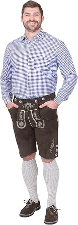 Dirndl Trachten Haus German Blue Plaid Lederhosen Longsleeve/Shortsleeve Button Down Shirt
