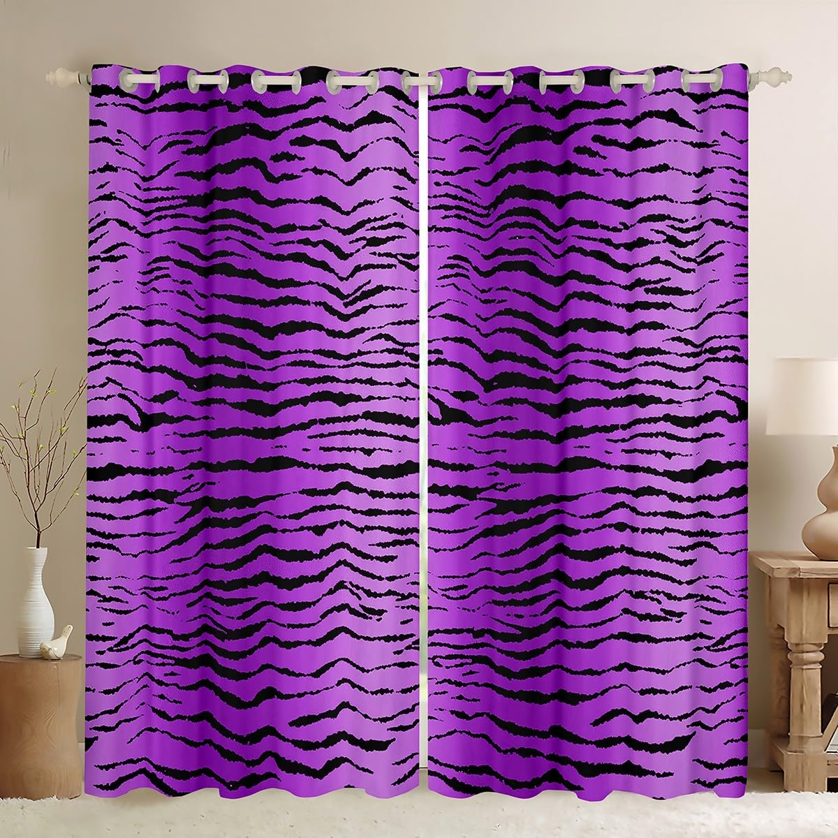 Homemissing Zebra Stripes Darkening Drapes for Bedroom for Boys Girls,30%-50% Blackout Curtains Jungle Animal Window Curtains Animal Print Living Room Window Treatments Girls (2 Panels,W66*L90)
