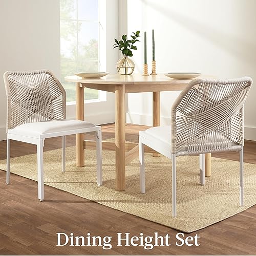 Miniatura 7 de Best Choice Products Juego de 2 sillas de cocina modernas para interiores y exteriores, diseño tejido de cuerda para todo tipo de clima, cojines
