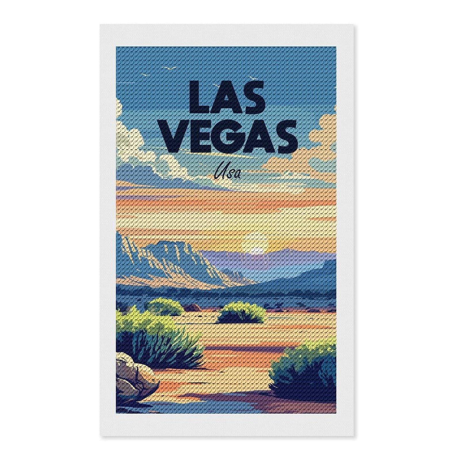Junmoney Las Vegas USA Landscape DIY Diamond Art Canvas Kit 12"x20", Decorate Your Room, Sparkling Round Gems, Fun Craft Experience, Farmhouse Decor