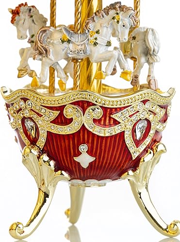 Miniatura 8 de Keren Kopal Carrusel Caballo Caja de Música Con Caballos Blancos Estatuillas Enrollar Musical Hecho A Mano Increíble Decoración