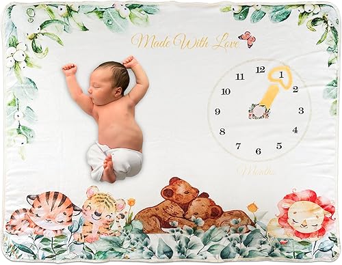 Miniatura 1 de Manta de hito para bebé, para niño o niña, diseño de animales de bebé, fondo para fotografiar recién nacidos, reloj para marcar los meses, manta